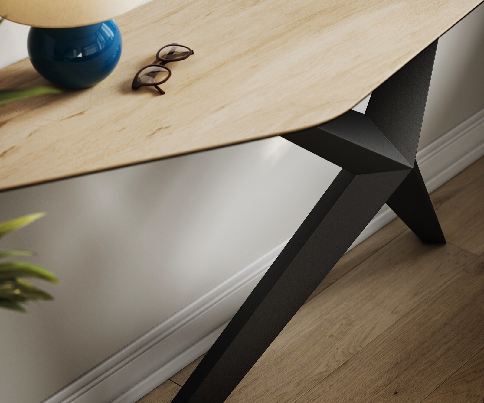 Konsola Edge wielokątna 180x50 cm ceramika Laminam® Sabbia w kolorze dębu podstawa Zentharo metal czarny 6