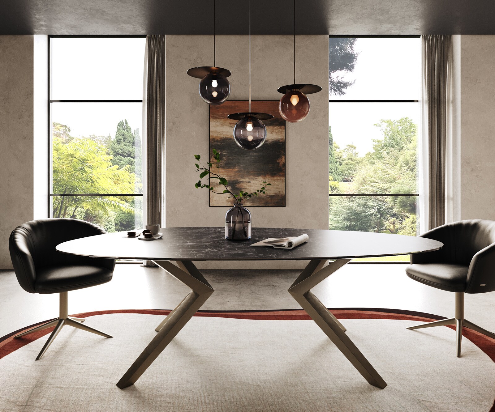 Stół do jadalni Edge owalny 220x120cm ceramika Laminam® Nero Greco Antracyt rama Zenthara metal kolor tytanowy 1