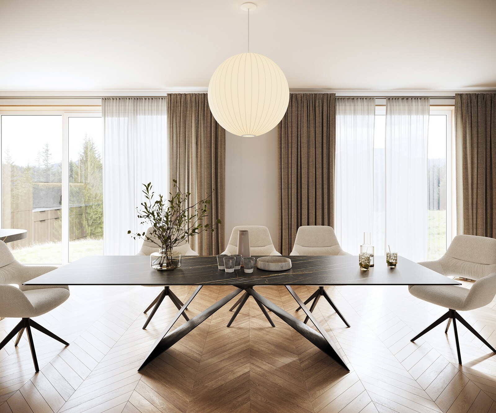 Stół do jadalni Edge 300x100cm ceramika Laminam® Noir Desir brązowy rama V czarna 1