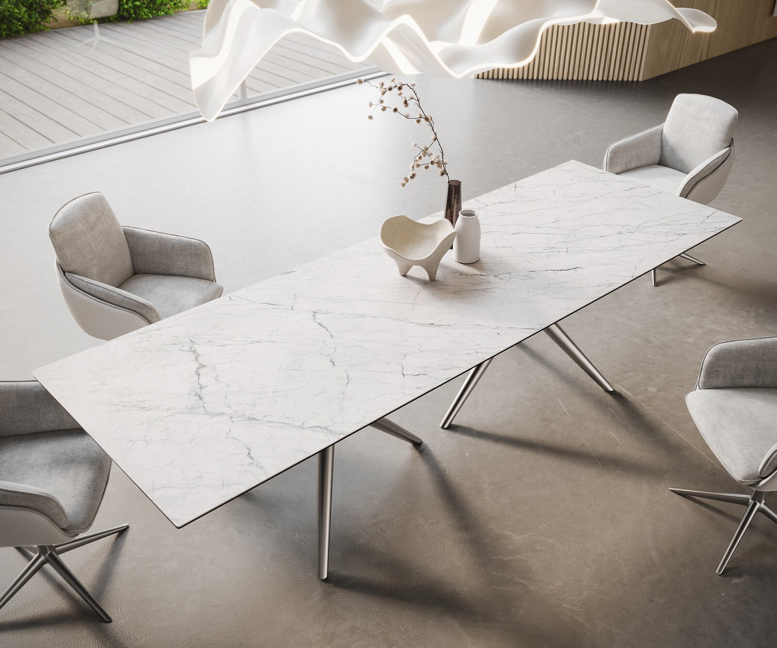 Stół do jadalni Edge 300x100cm ceramika Laminam® Statuarietto biały rama Estelar stal nierdzewna 2