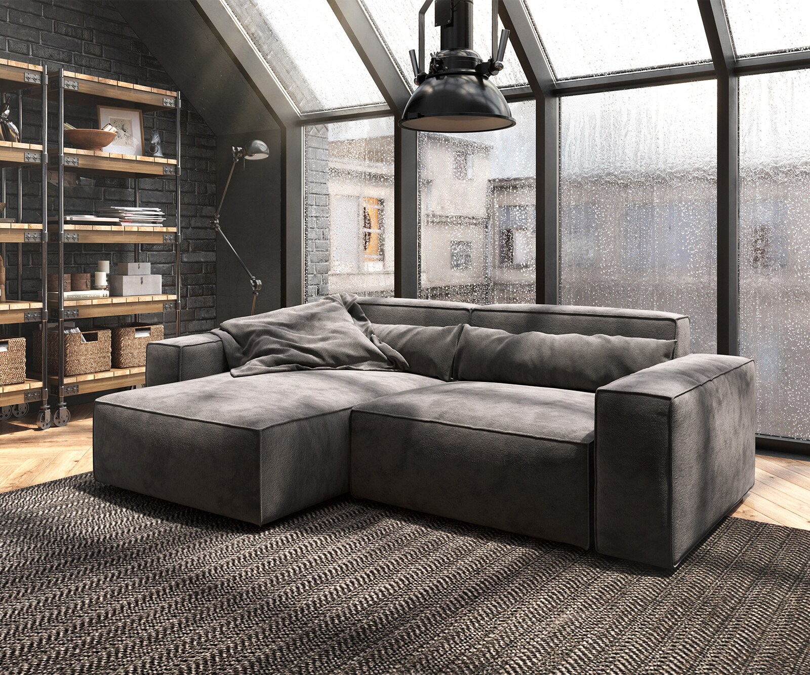 Sofa narożna Sirpio 230x155 cm mikrofibra khaki szezlong z możliwością obustronnego montażu 1