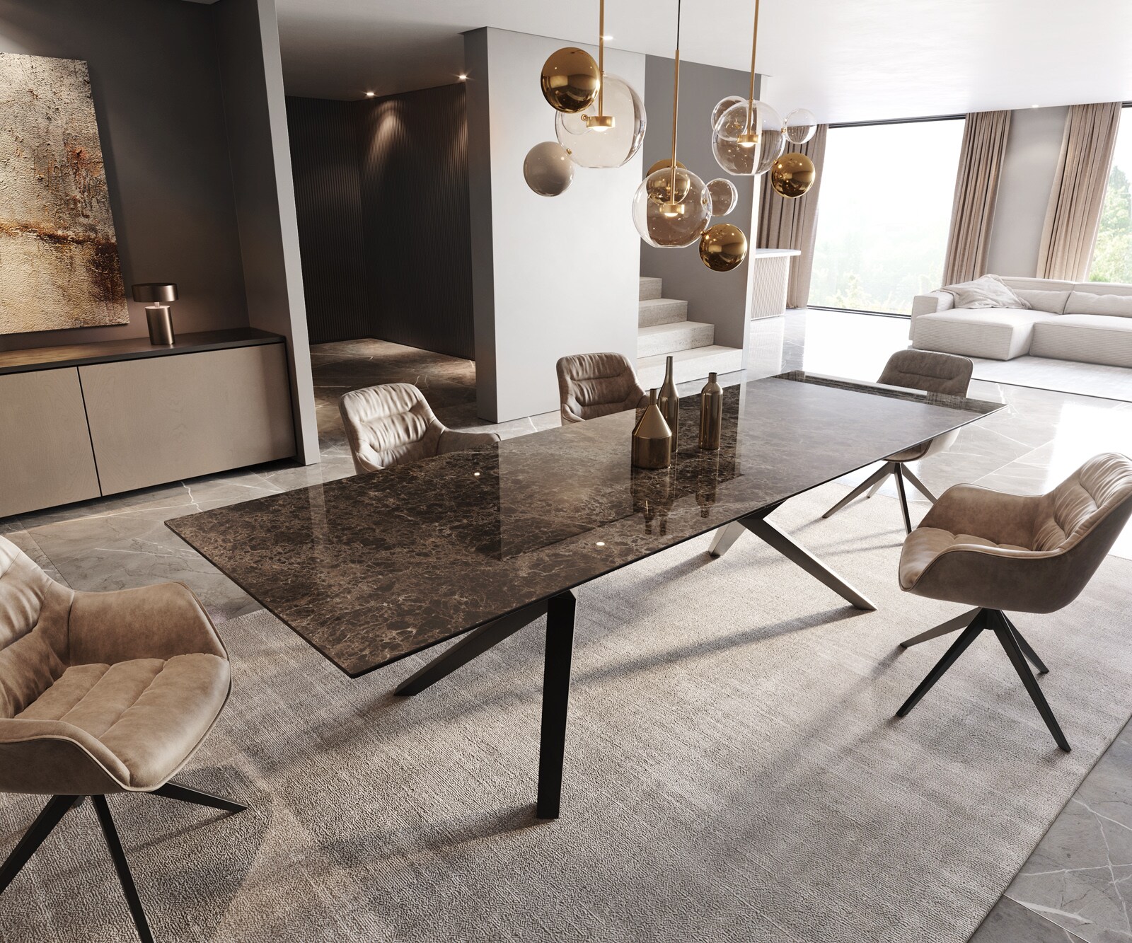 Stół do jadalni Edge 300x100cm ceramika Emperador Extra Lucidato ciemnobrązowy rama Zenthara metal czarny 2