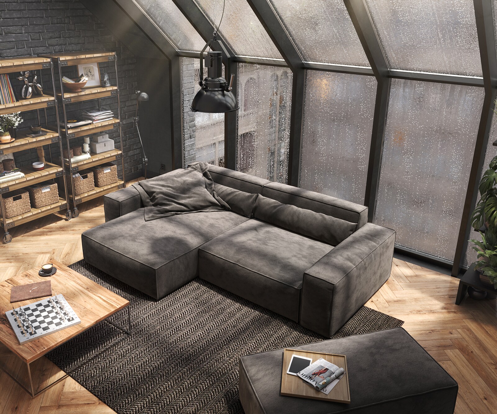 Sofa narożna Sirpio XL 270x170cm mikrofibra brąz khaki szezlong z możliwością zmiennego ustawienia z pufem 4