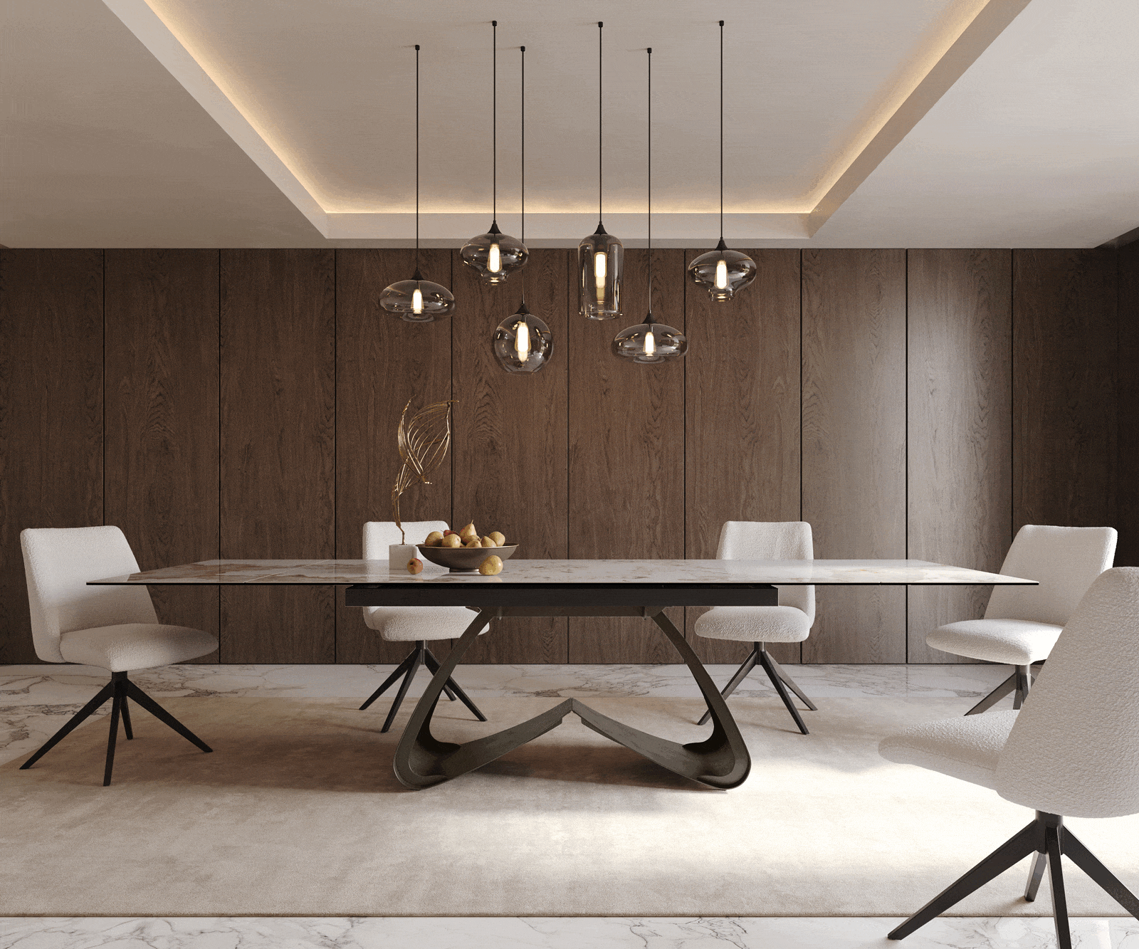 Stół do jadalni Edge 200-300x100 cm ceramika Minas Melange biało-beżowy rama W kolor tytanowy rozkładany 1