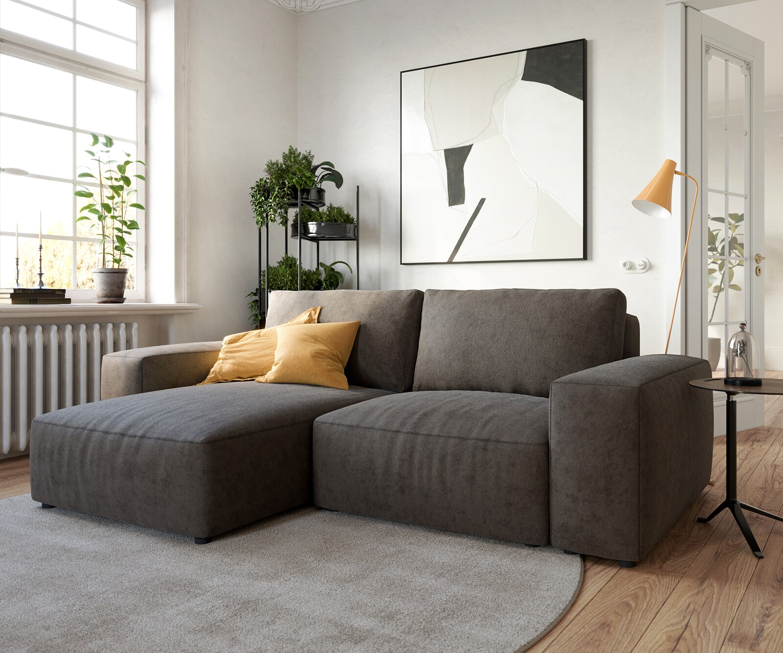 Sofa narożna Lanzo XL 270x180cm sztruks beżowy szezlong z możliwością zmiennego ustawienia z pufem 5