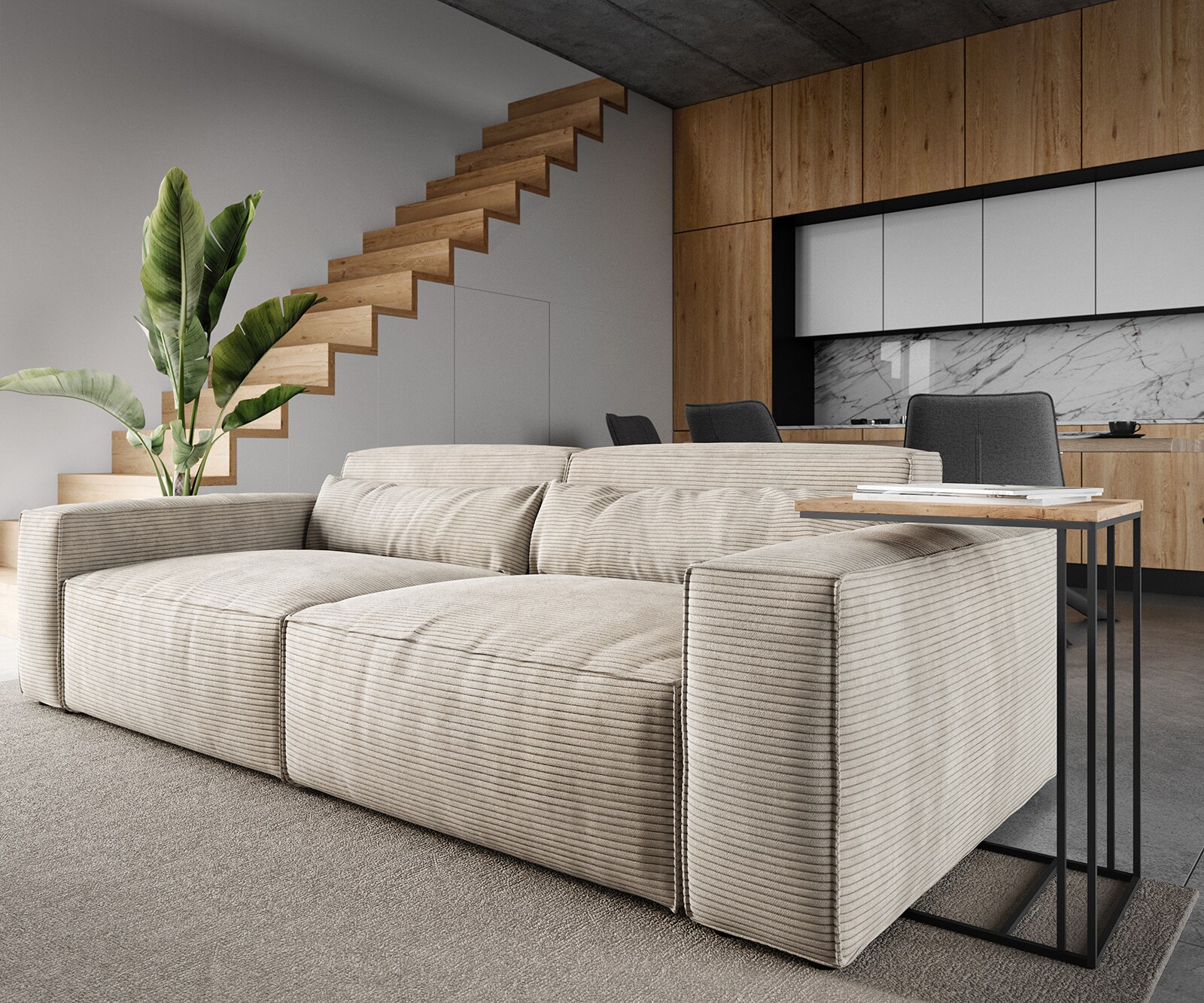 Duża sofa Sirpio 230x95 cm sztruks beżowy 5