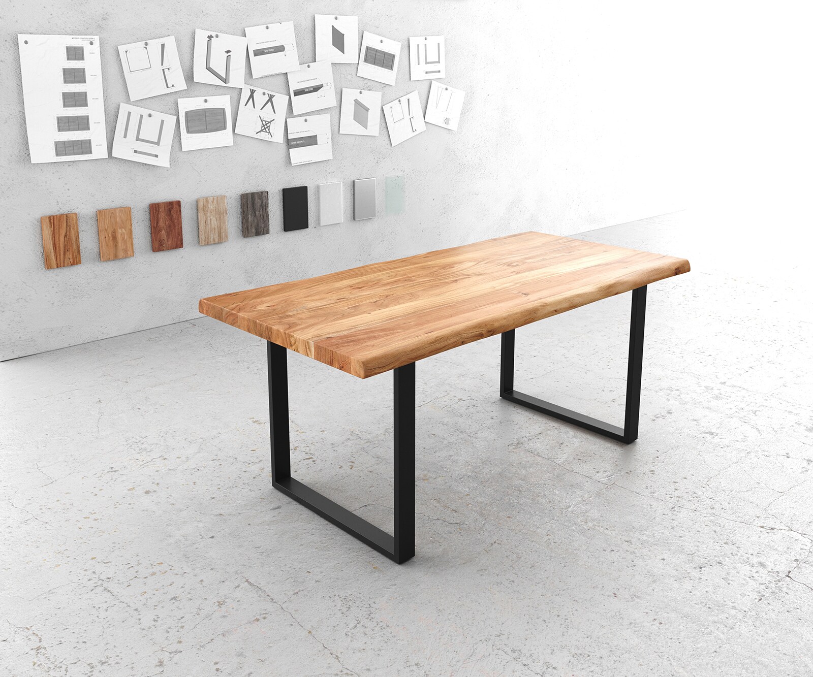 Stół do jadalni Edge 180x90cm XL akacja naturalna metal wąska rama czarne live-edge
