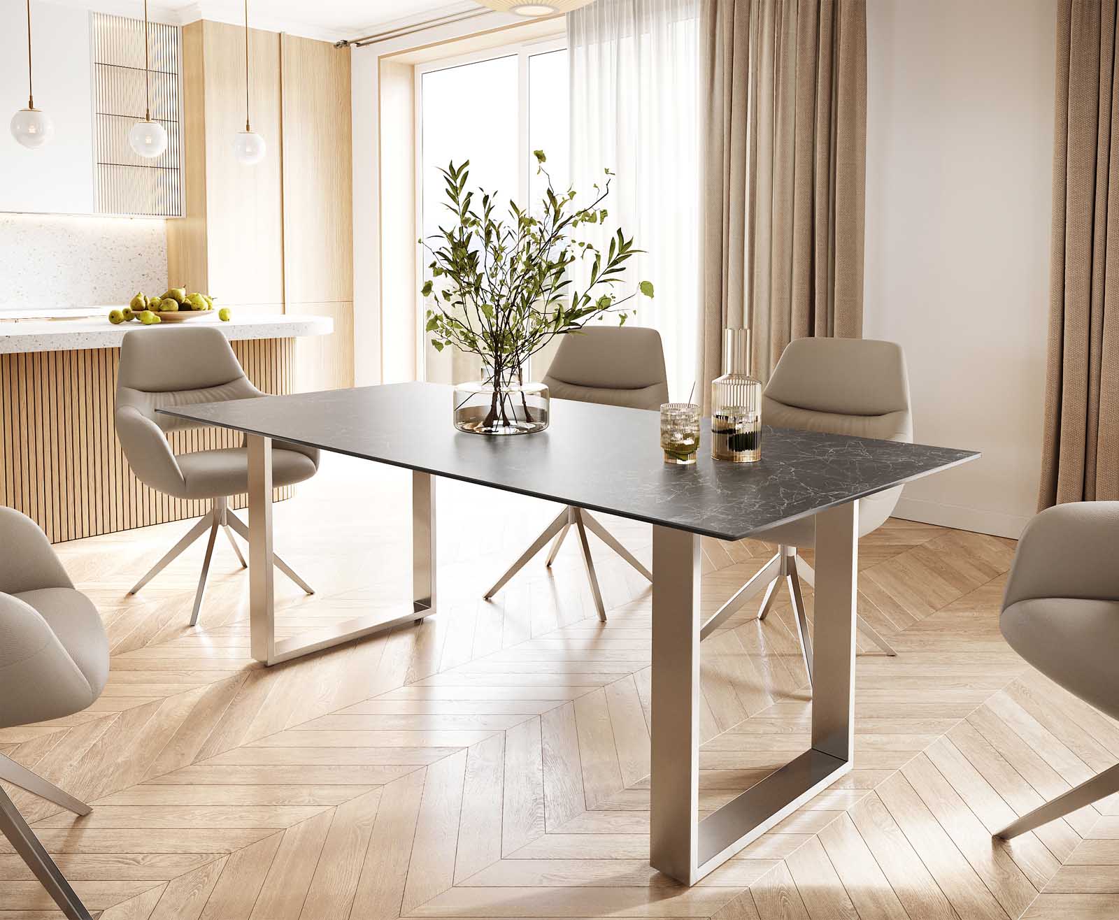 Stół do jadalni Edge 200x100 cm ceramika Laminam® Nero Greco antracyt stal nierdzewna wąska rama