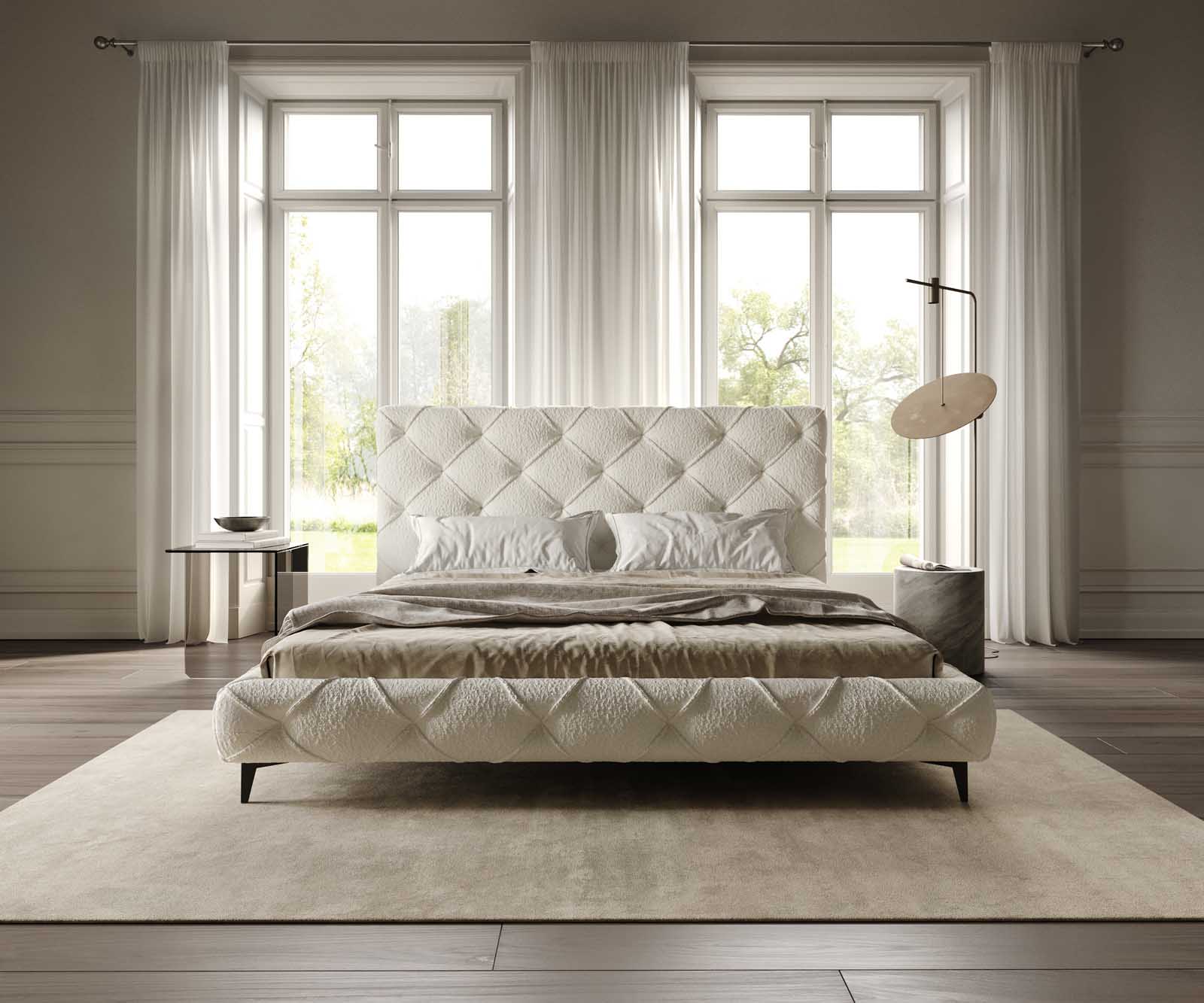 Rama łóżka tapicerowanego Nayara 180x200 cm bouclé kremowo-biały 1