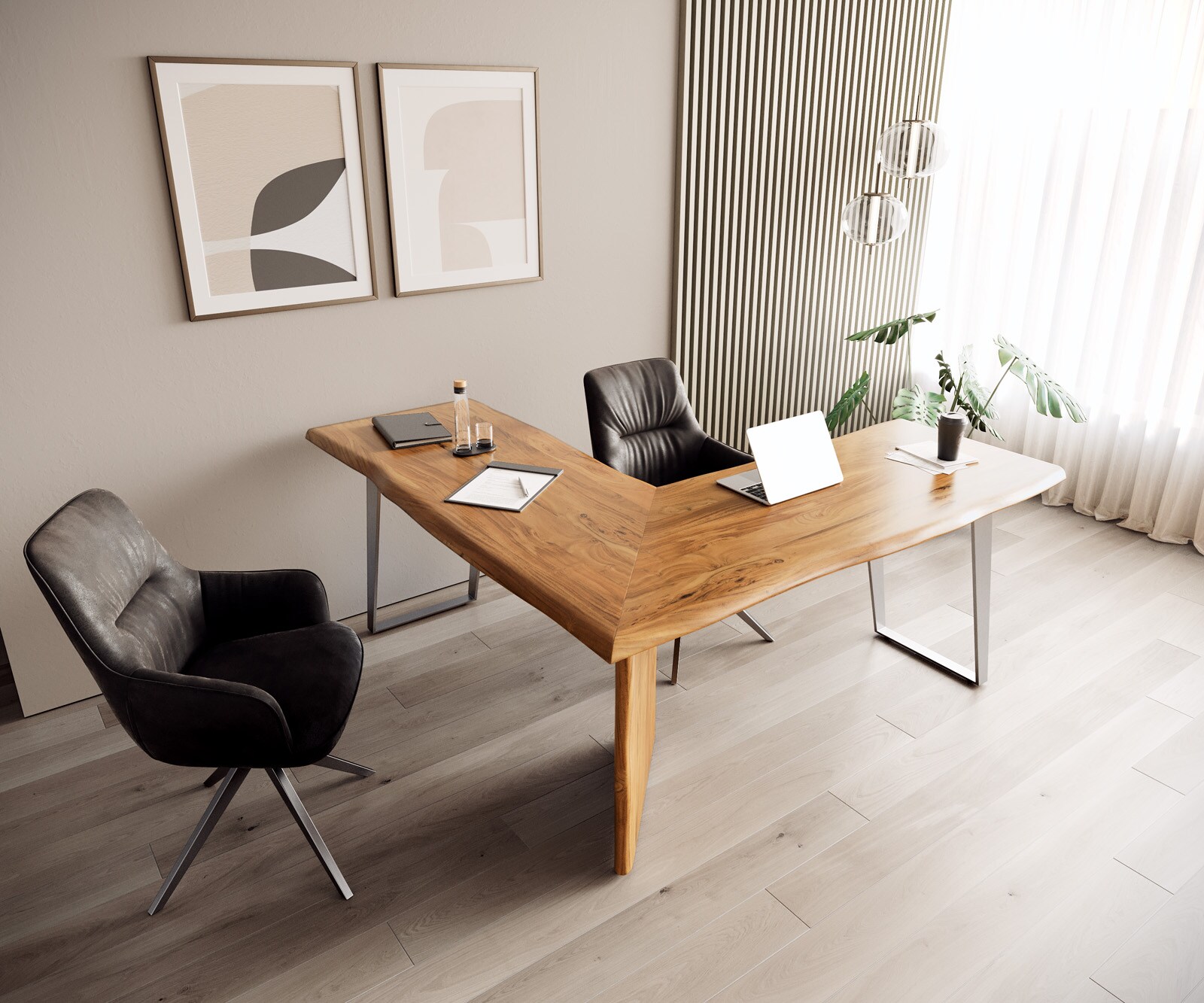 Biurko Live-Edge 170x170 cm akacja naturalna rama srebrna live-edge 6