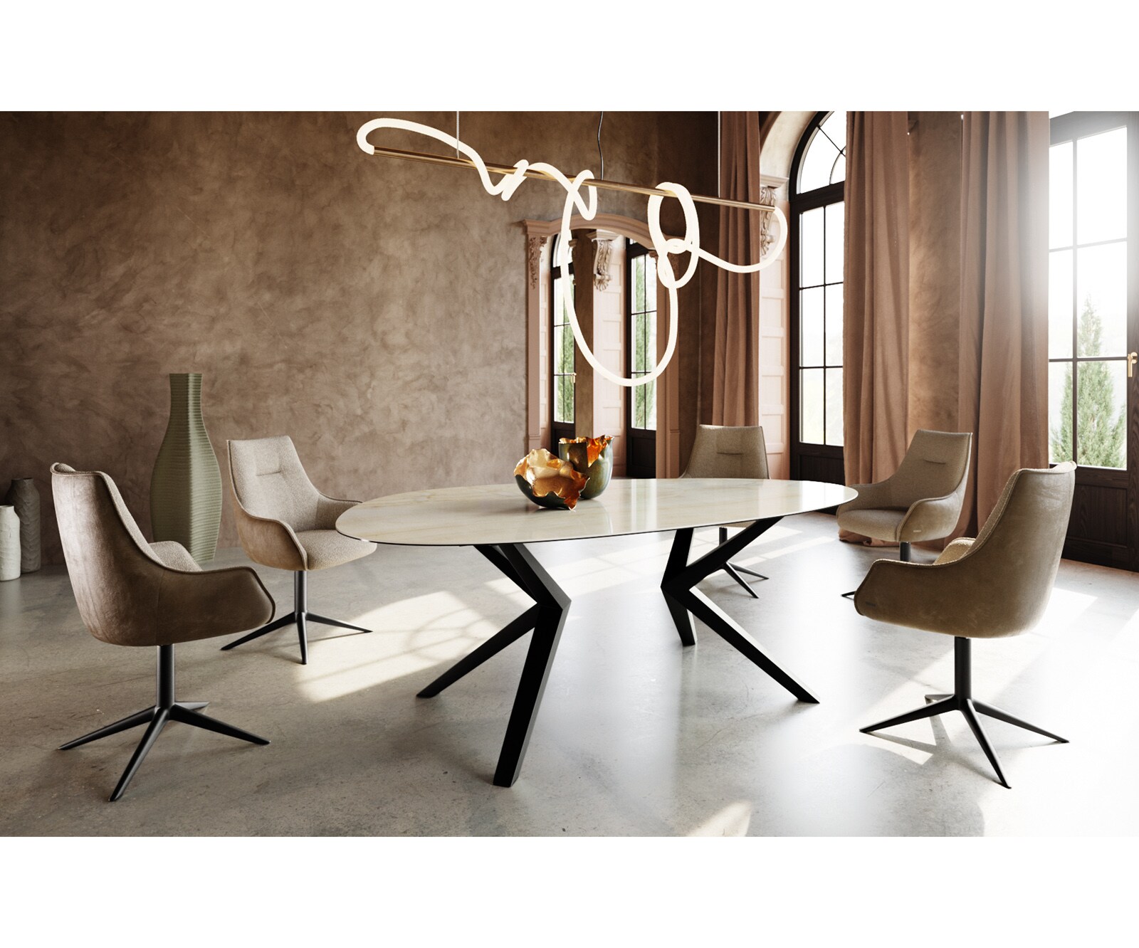 Stół do jadalni Edge owalny 220x120cm ceramika Iris FMG Onice Oro rama Zenthara metal czarny 5