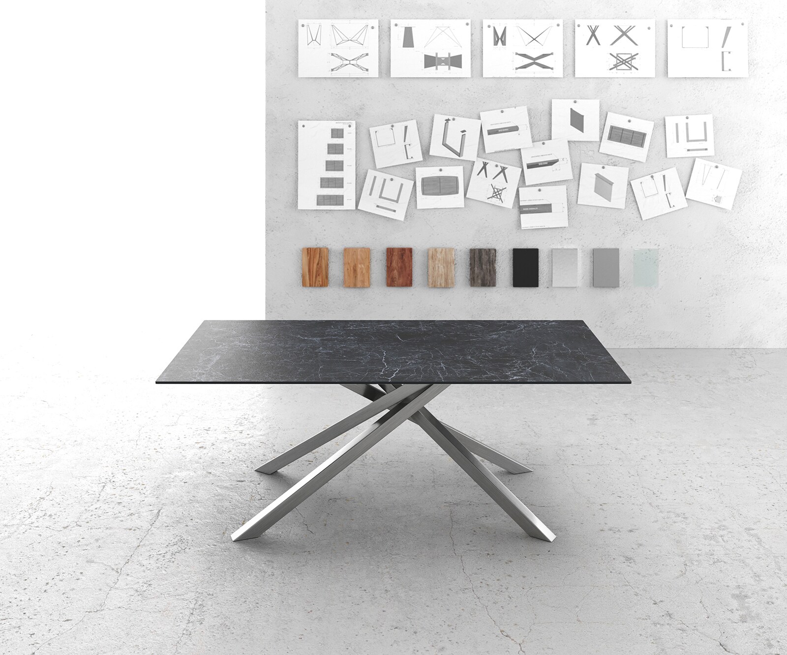 Stół do jadalni Edge 200x100 cm ceramika Laminam® Nero Greco antracyt rama Cross stal nierdzewna 1