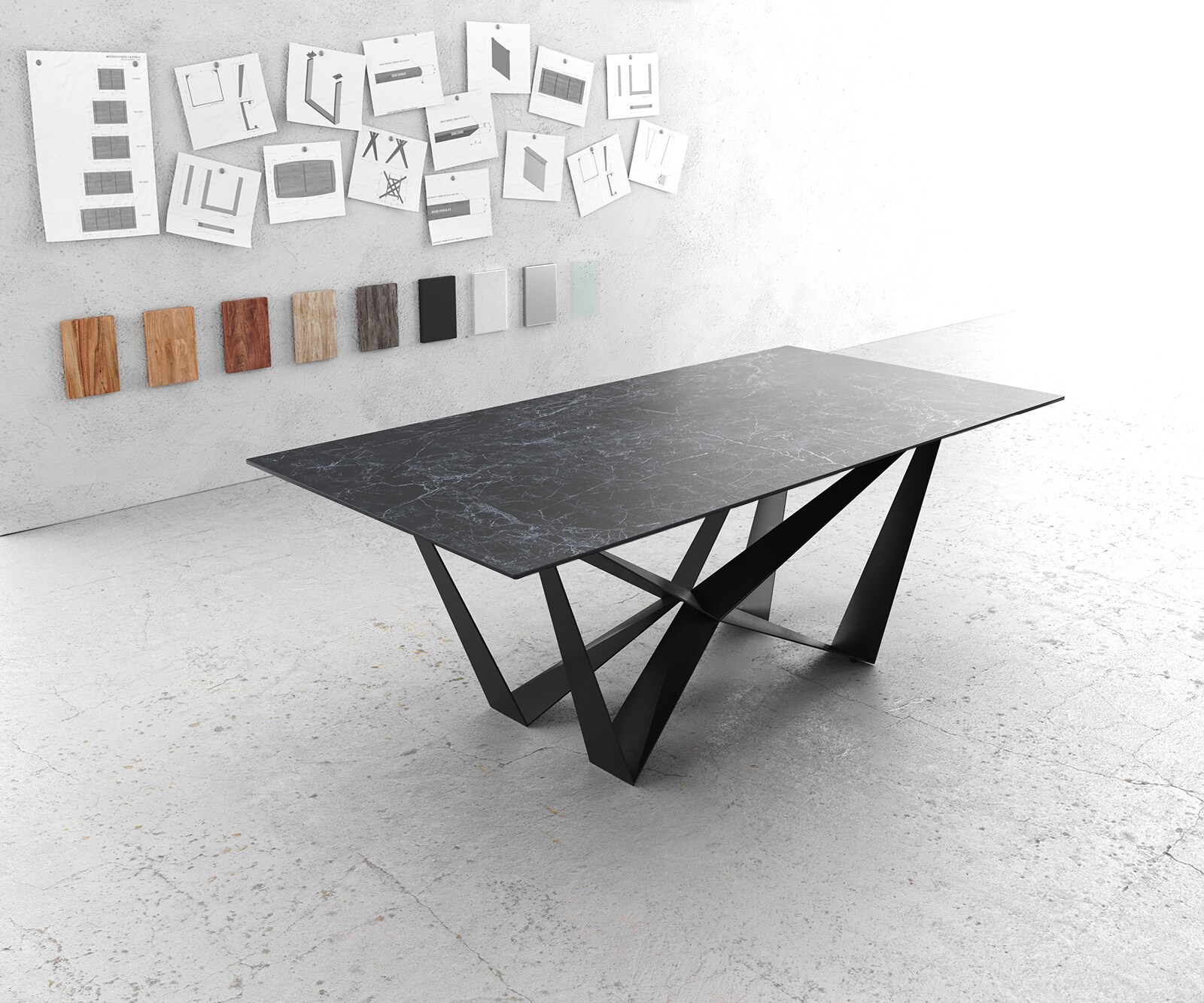 Stół do jadalni Edge 200x100 cm ceramika Laminam® Nero Greco antracyt rama Spider metal czarna