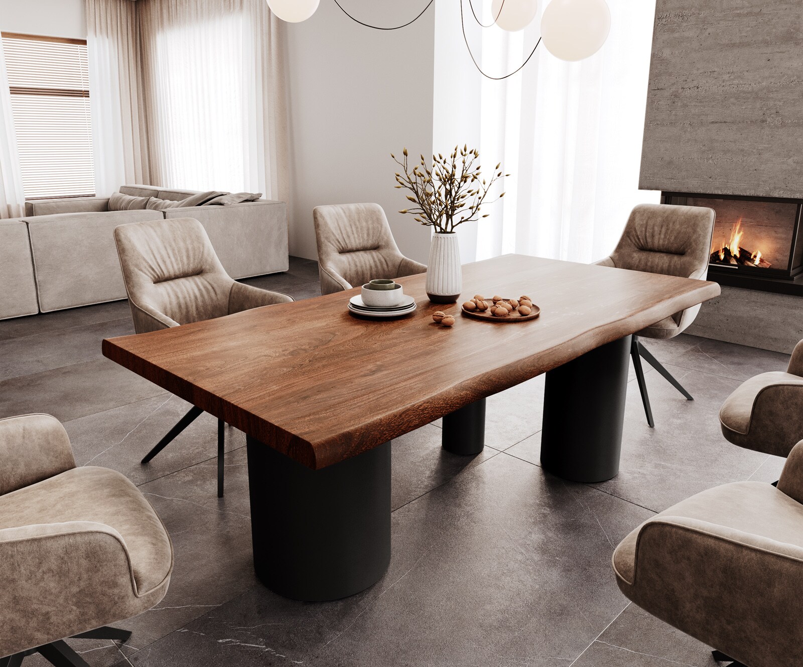 Stół do jadalni Edge 200x100 cm XL akacja brązowa rama rama Troa metal czarna live-edge