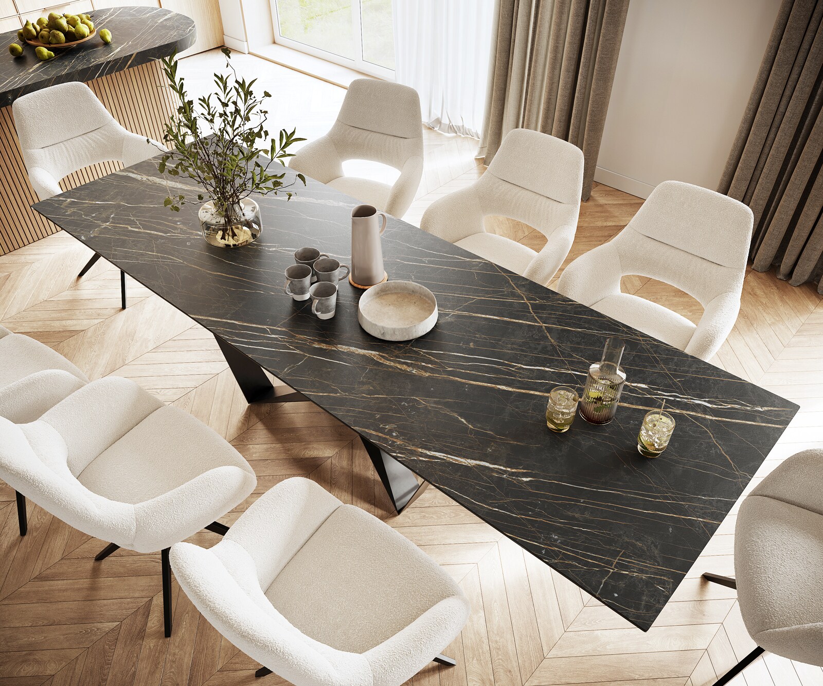 Stół do jadalni Edge 300x100cm ceramika Laminam® Noir Desir brązowy rama Spider metal czarna 3