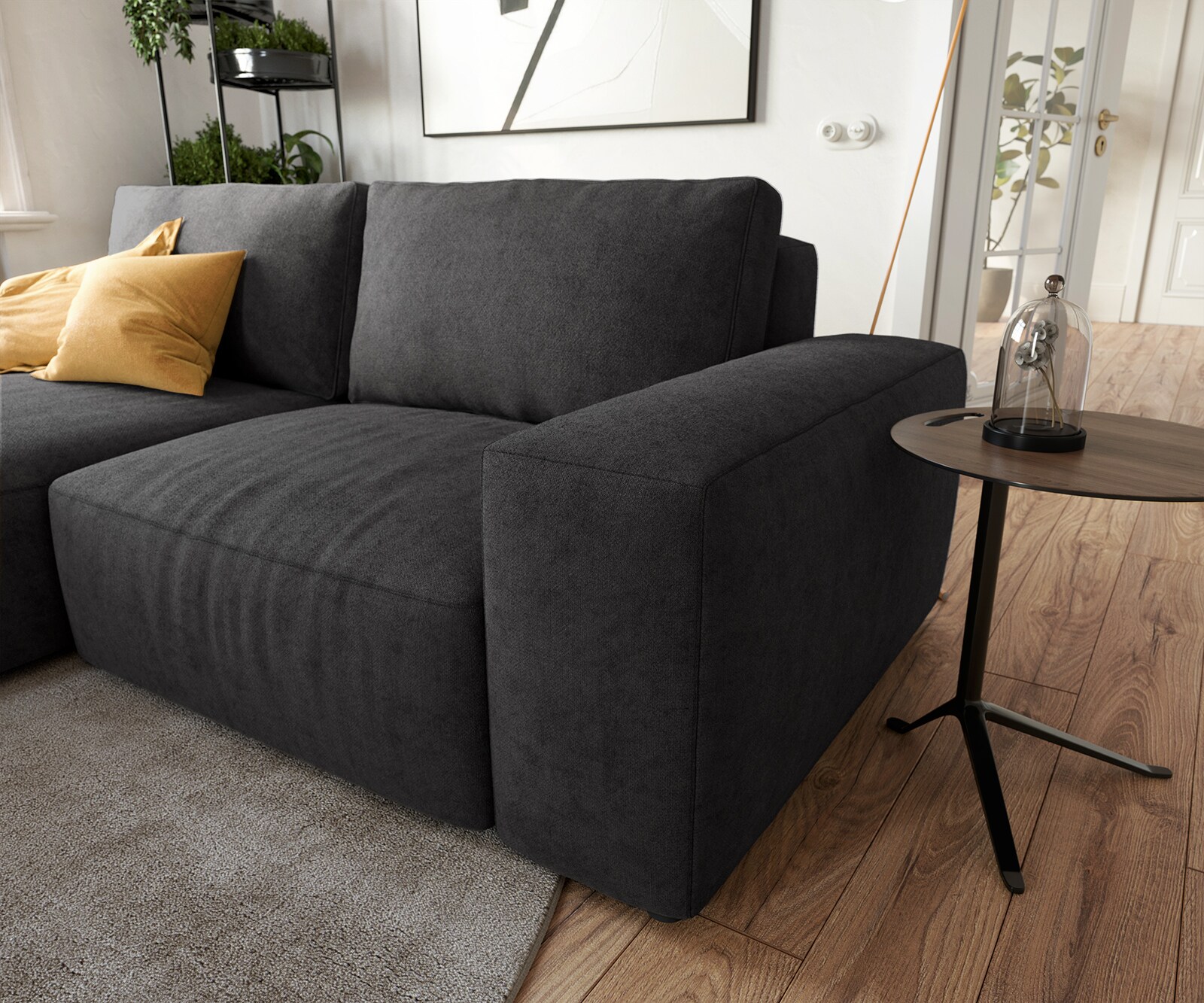 Sofa narożna Lanzo L 260x160 cm mikrofibra czarna szezlong z możliwością obustronnego montażu z pufem 4