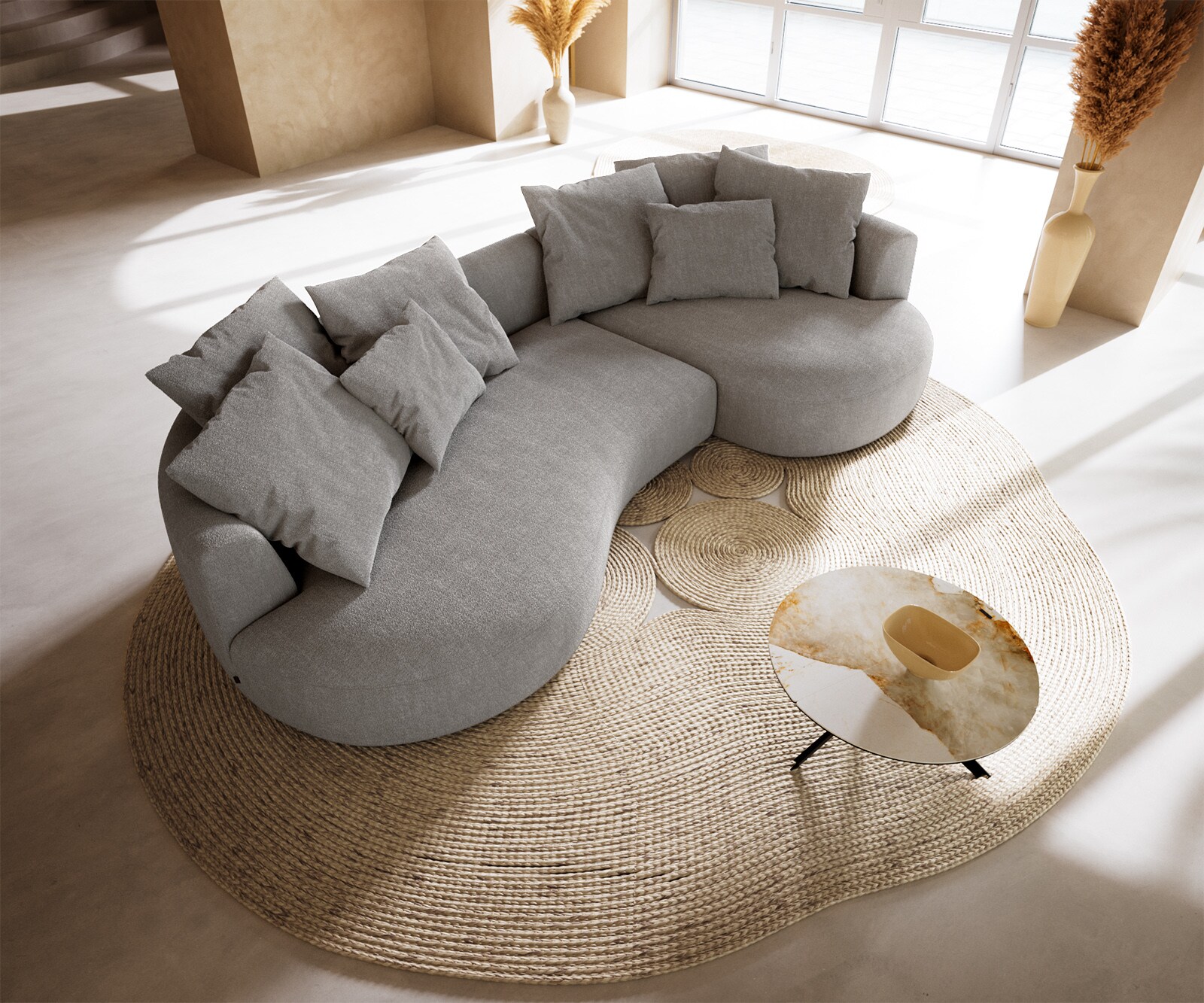 Duża Sofa Edina 330x170 cm miękka tkanina strukturalna szara 3
