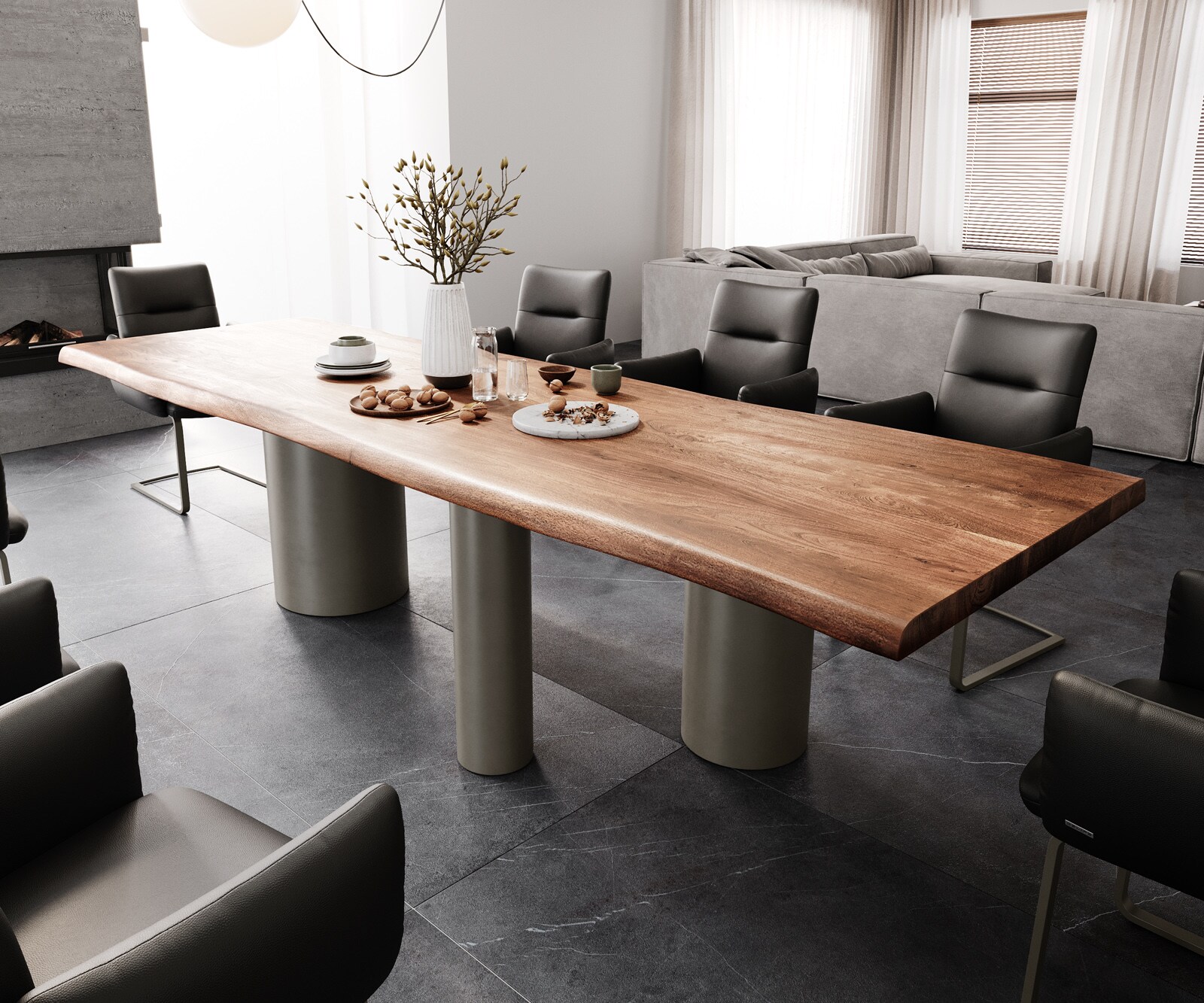 Stół do jadalni Edge 300x100 XL akacja brązowa rama Troa metal kolor tytanowy live-edge