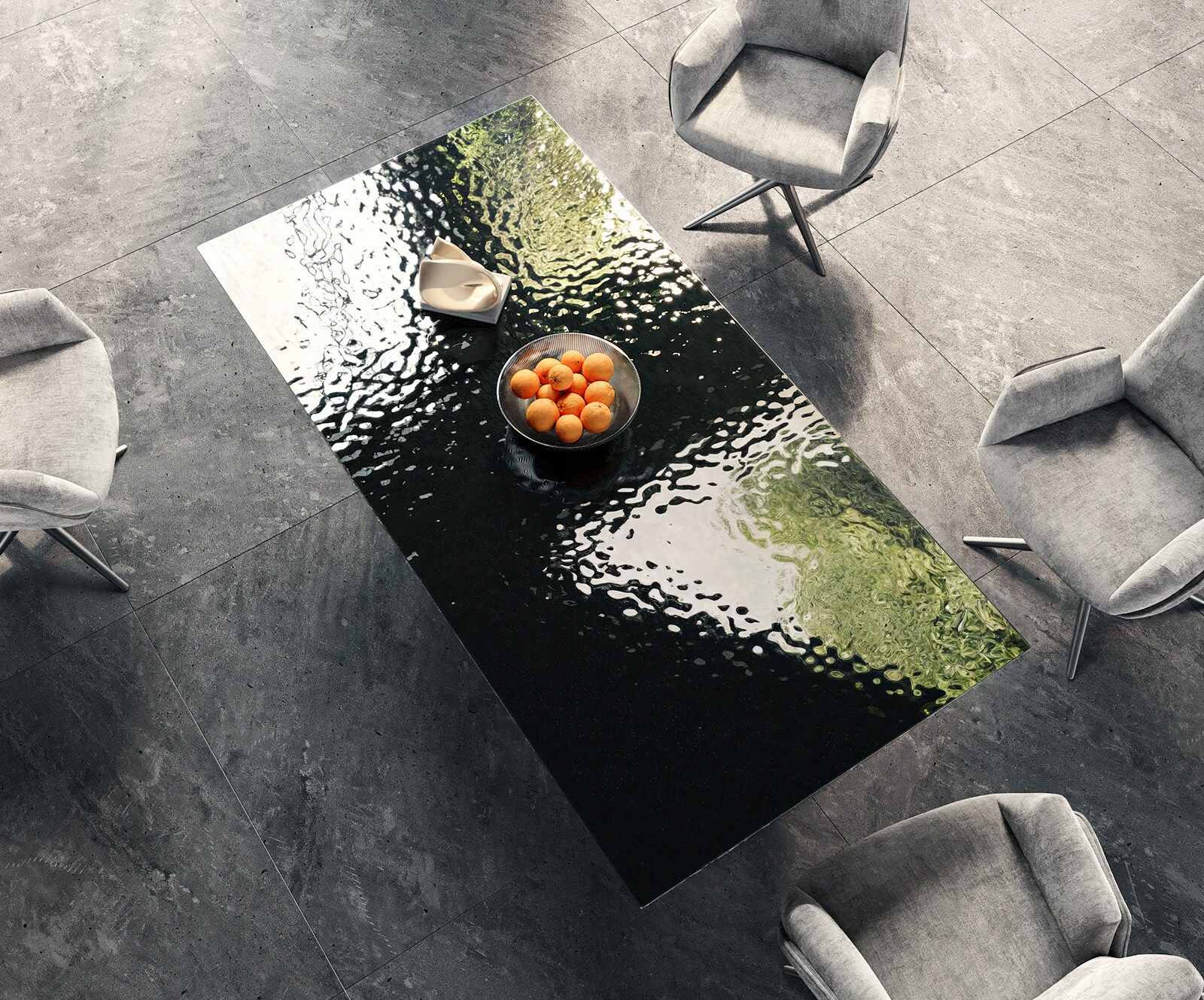 Stół do jadalni Edge 200x100 cm szkło reliefowe czarne efekt 3D stal nierdzewna pochylona rama 4
