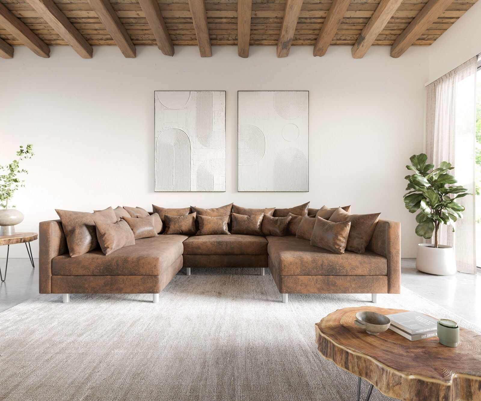 Zestaw wypoczynkowy Clovis brązowy antyczny sofa modułowa 1