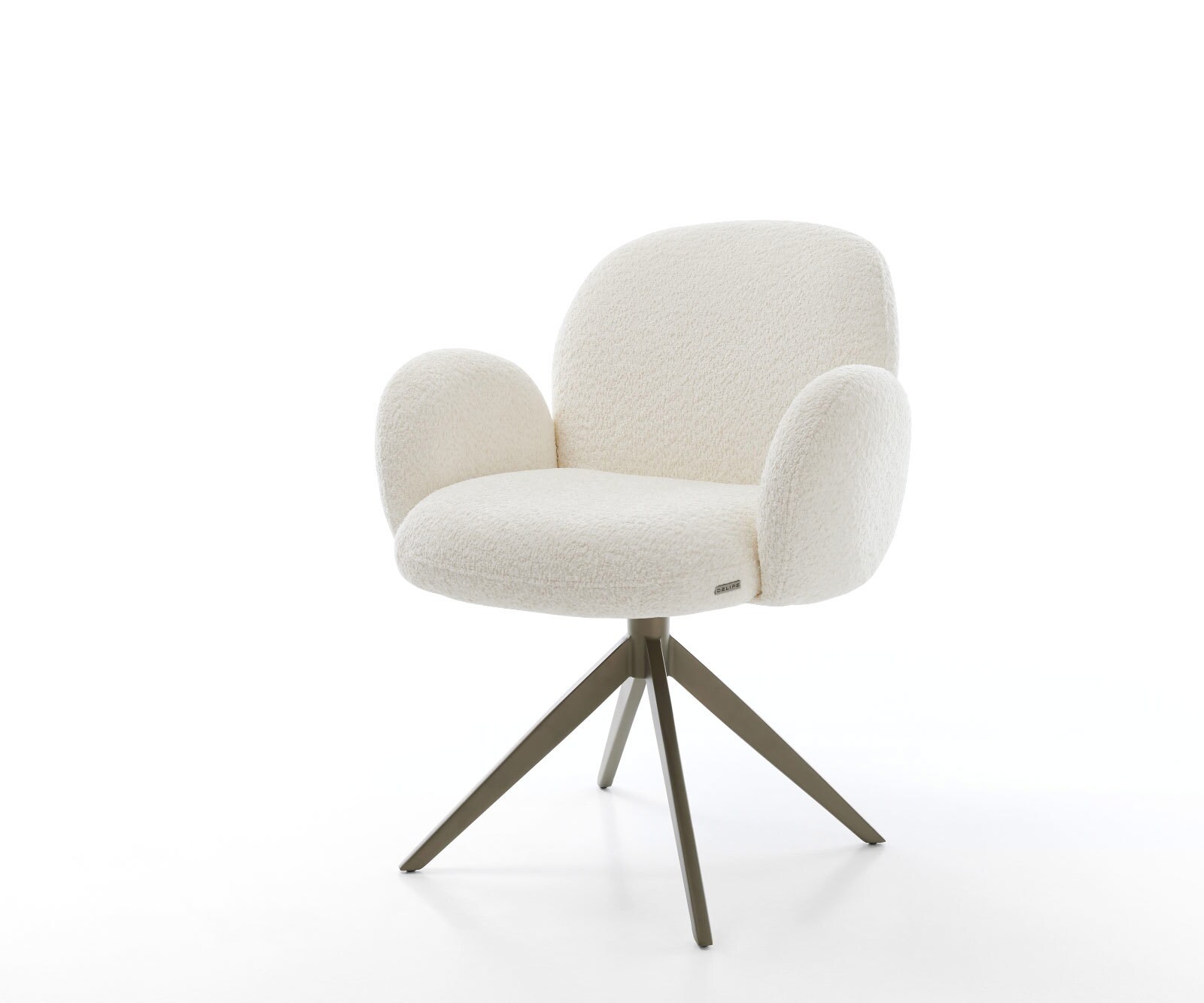 Krzesło do jadalni Nube-Flex z podłokietnikami bouclé biały rama krzyżowa szeroka kolor tytanowy obracane o 360° ze sprężynami kieszeniowymi 1