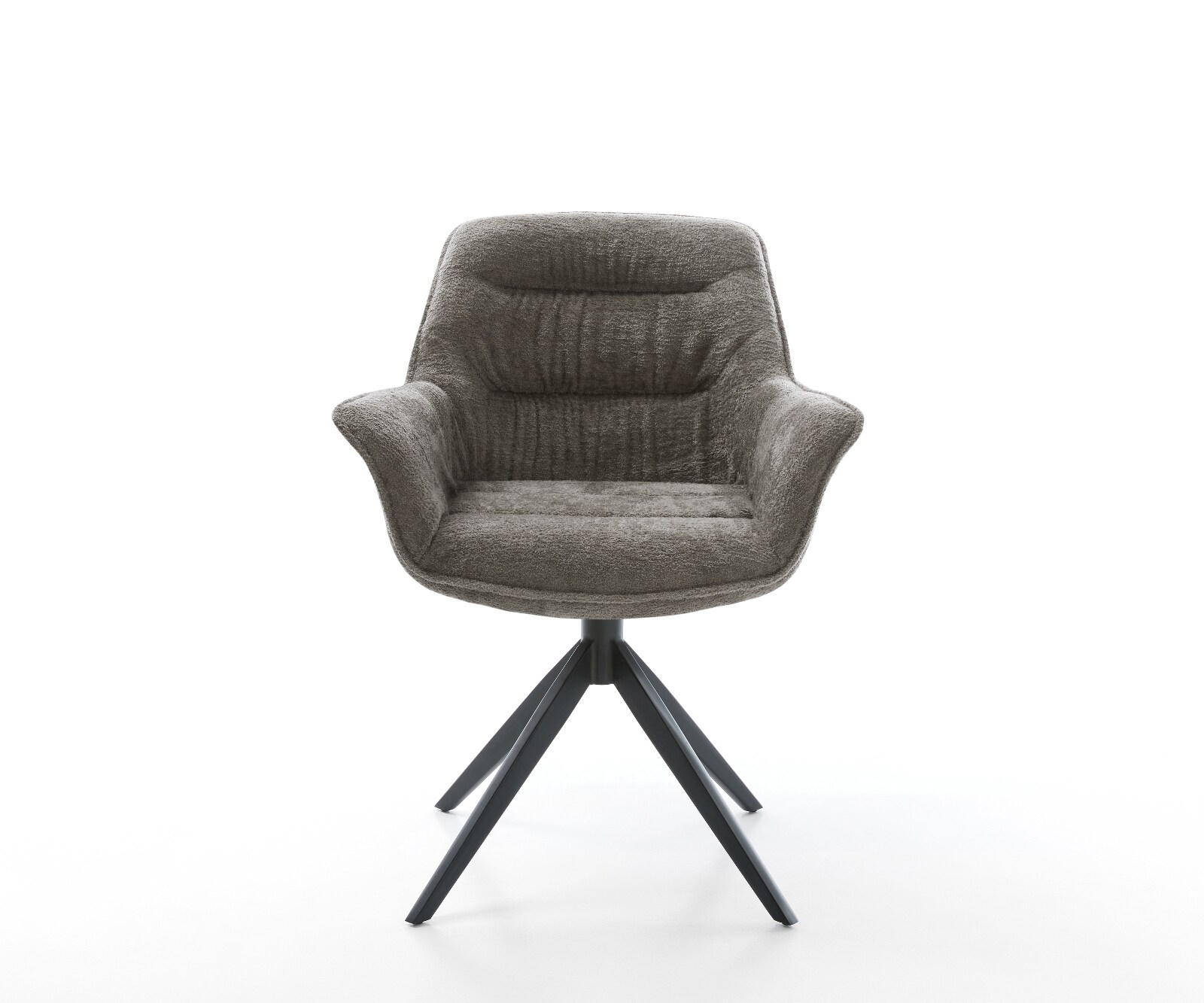 Krzesło do jadalni Kaira-Flex bouclé kolor ziemisty rama krzyżowa szeroka czarna obracane o 360° funkcja kołyski 2