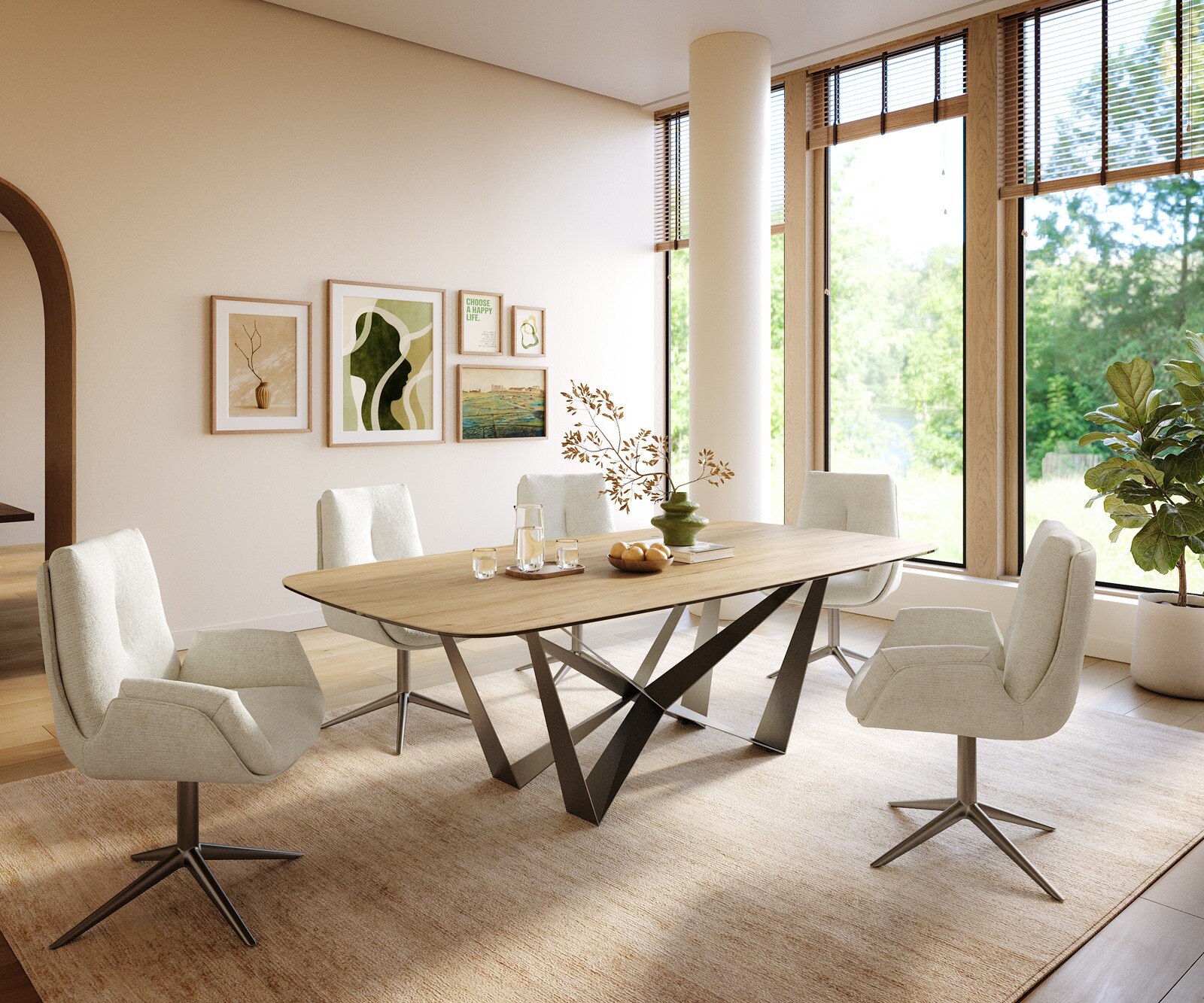 Stół do jadalni Edge w kształcie beczki 240x120cm ceramika Laminam® Sabbia kolor dębowy rama Spider stal nierdzewna kolor grafitowy 6