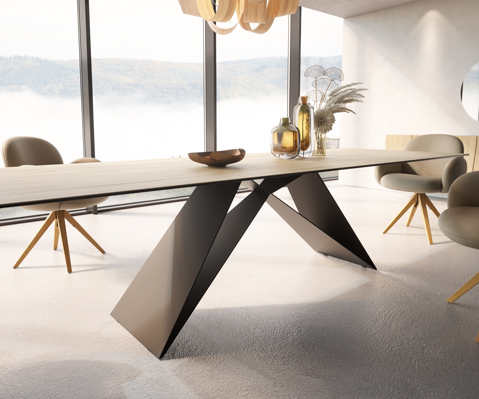 Stół do jadalni Edge 300x100cm ceramika Laminam® Sabbia kolor dębu rama V metal czarna 5