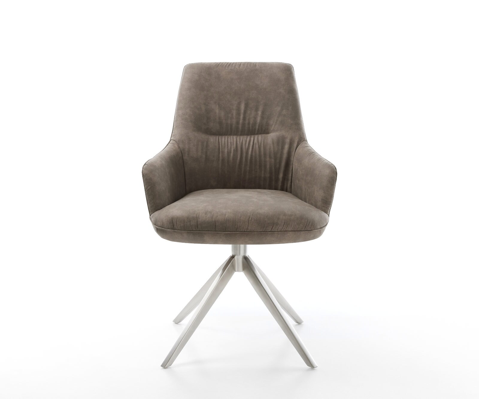 Krzesło do jadalni Zelia-Flex z podłokietnikami mikrofibra szaro-brązowa vintage rama krzyżowa szeroka stal nierdzewna obracane o 360° funkcja kołyski ze sprężynami kieszeniowymi 1