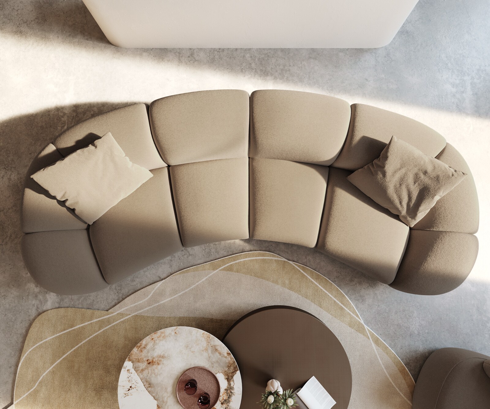 Sofa Lunna 360x175 cm miękka tkanina bouclé szaro-brązowa 2 poduszki 4