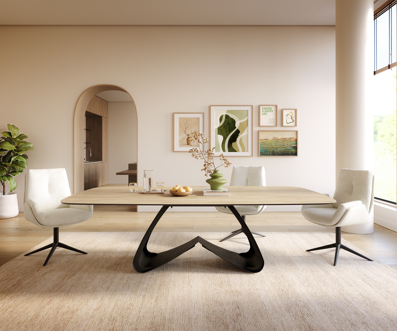 Stół do jadalni Edge w kształcie beczki 240x120cm ceramika Laminam® Sabbia kolor dębowy rama W metal czarny 2