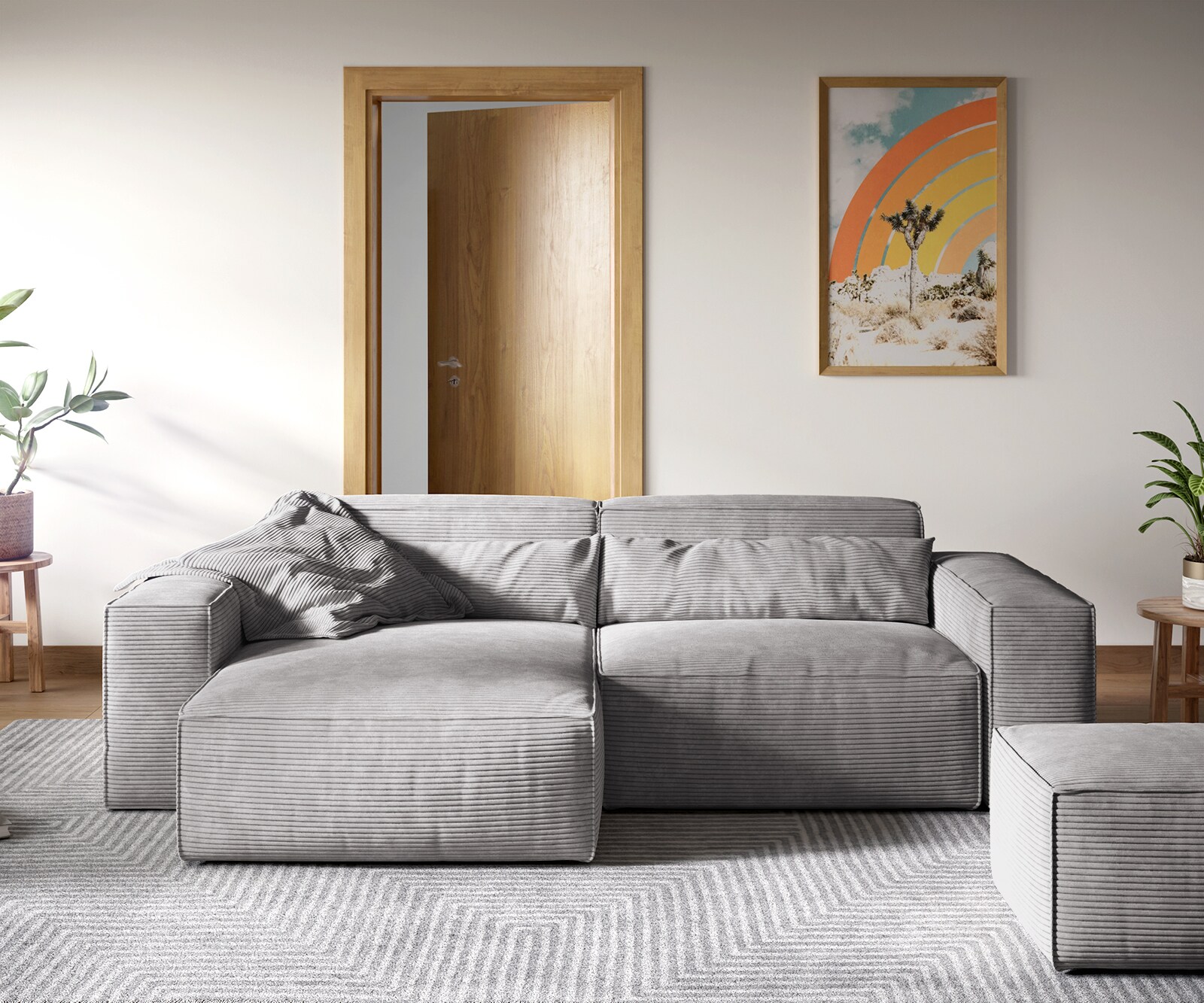 Sofa narożna Sirpio XL 270x170cm sztruks srebrno-szary szezlong z możliwością zmiennego ustawienia z pufem 1