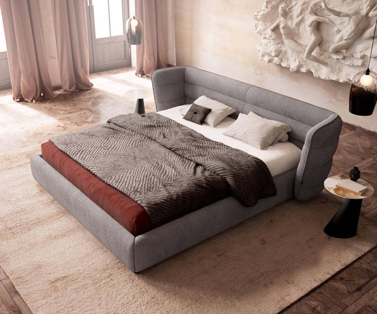 Rama łóżka tapicerowanego Simea 180x200 cm mikrofibra szara 3