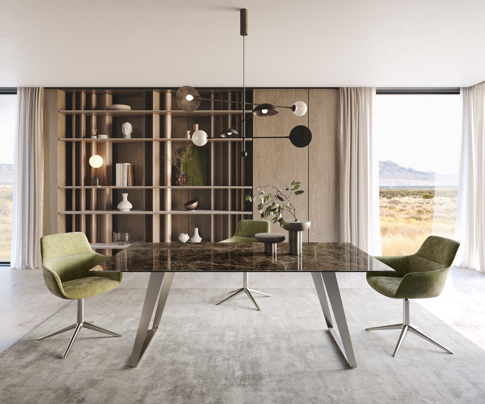 Stół do jadalni Edge 200x100 cm ceramika Emperador Extra Lucidato ciemnobrązowy stal nierdzewna pochylona rama 1