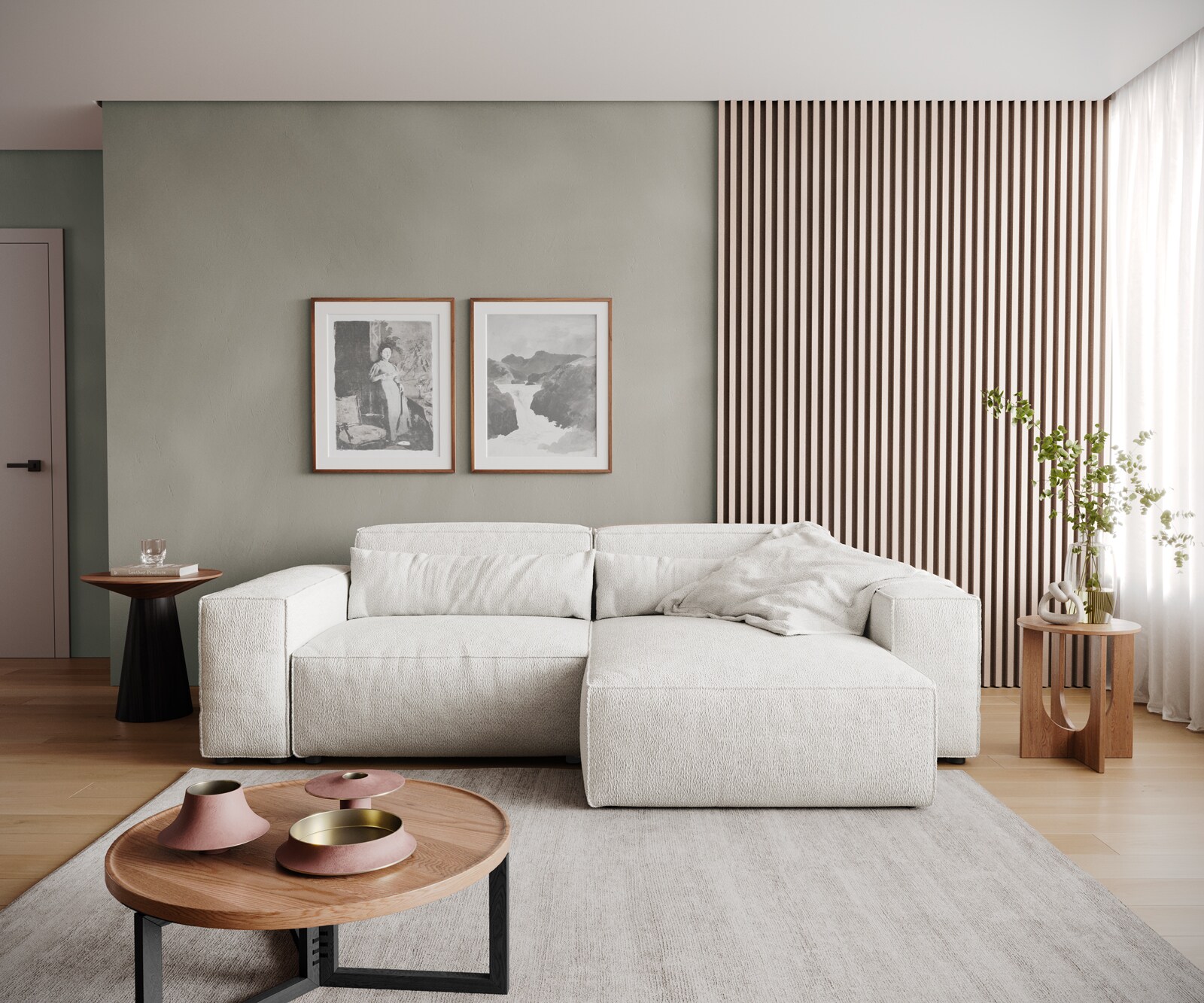 Sofa narożna Sirpio 230x155 cm bouclé kremowo-biały szezlong z możliwością obustronnego montażu 2