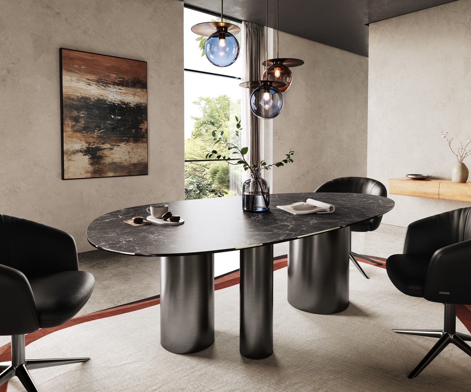 Stół do jadalni Edge owalny 220x120cm ceramika Laminam® Nero Greco Antracyt rama Troa stal nierdzewna kolor grafitowy 1