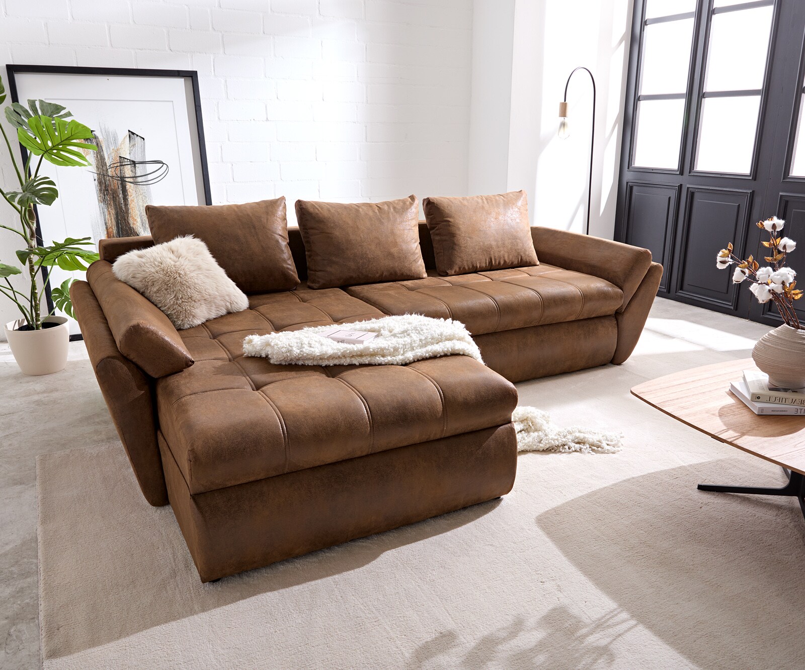 Sofa narożna Loana 275x185 cm brązowy z funkcją spania