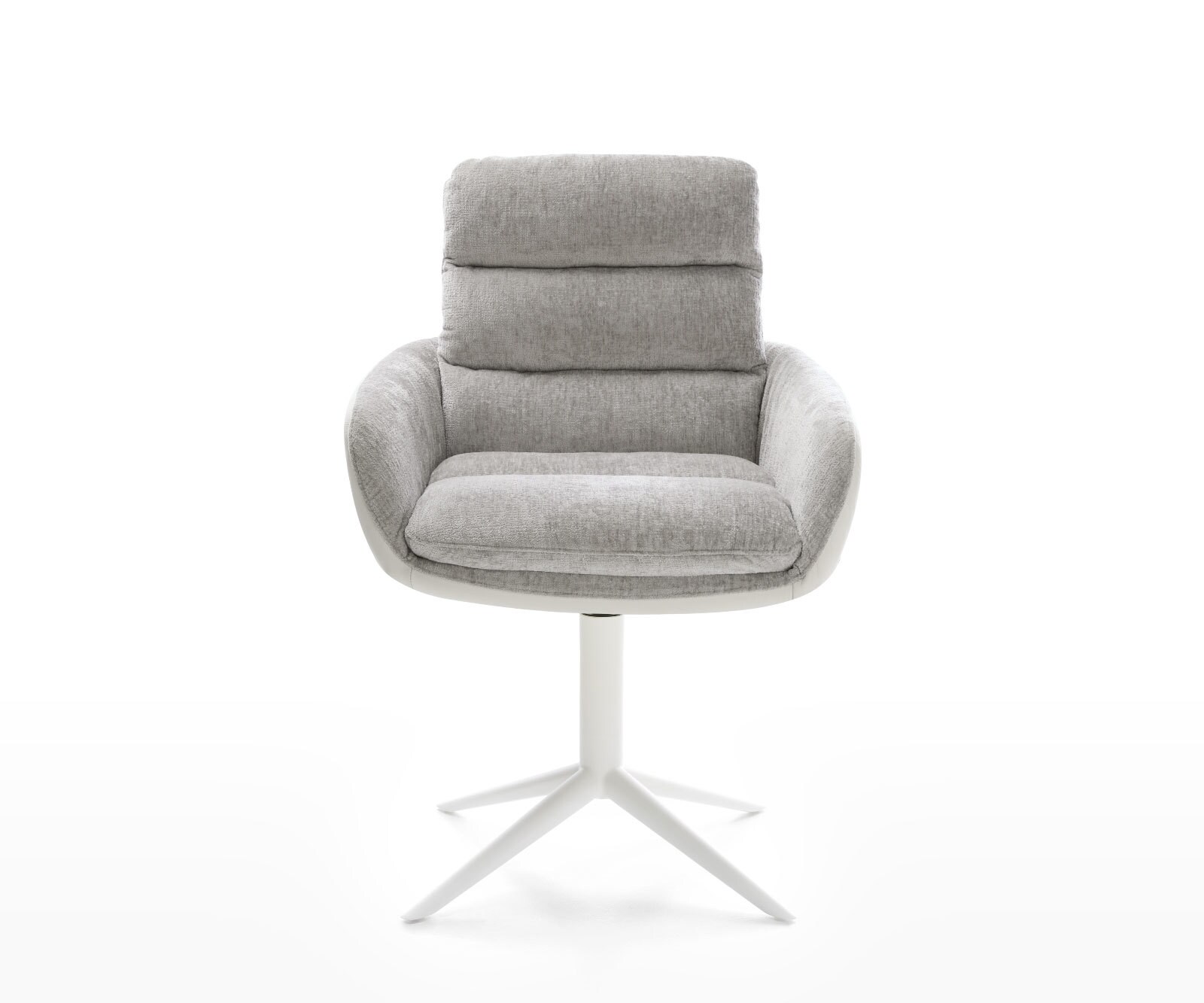 Krzesło do jadalni Abelia-Flex z podłokietnikami mieszanka materiałów skóra naturalna/szenil kolor biało-srebrno-szary rama krzyżowa biała obracane o 360° funkcja kołyski 1