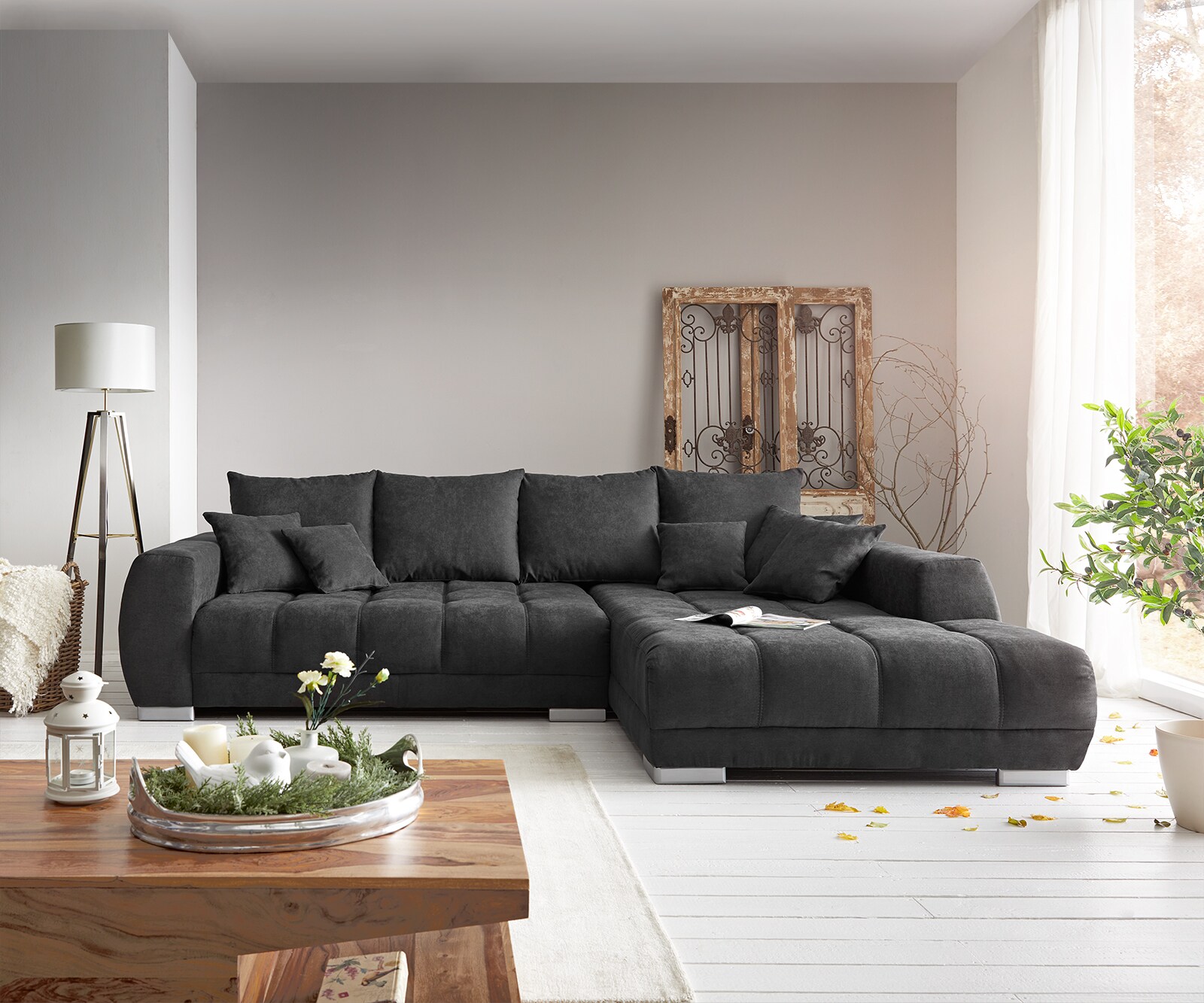 Sofa narożna Josea 300x220 cm mikrofibra czarna szezlong prawy 1