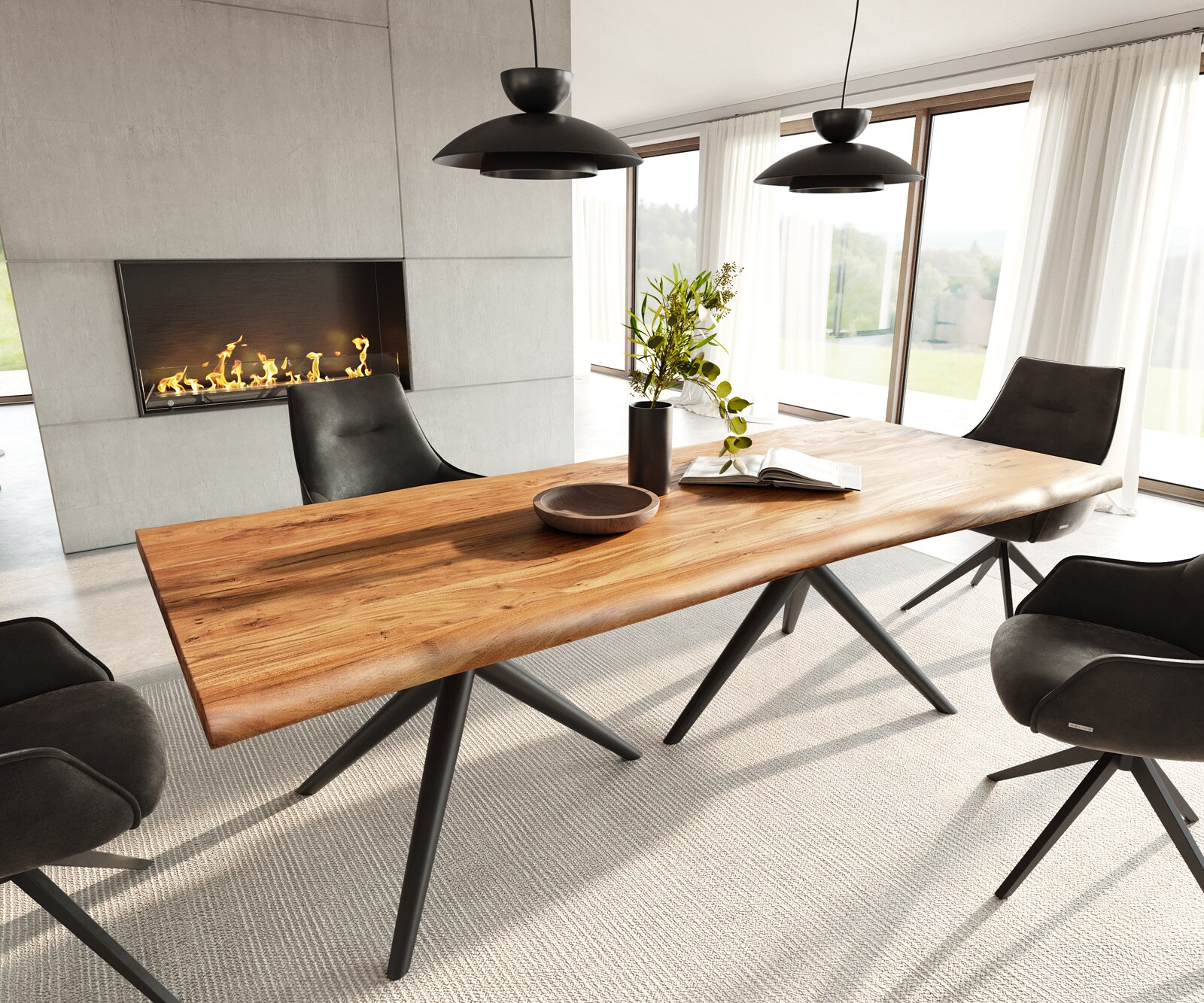 Stół do jadalni Edge 240x100 cm akacja naturalna rama Estelar metal czarny live-edge