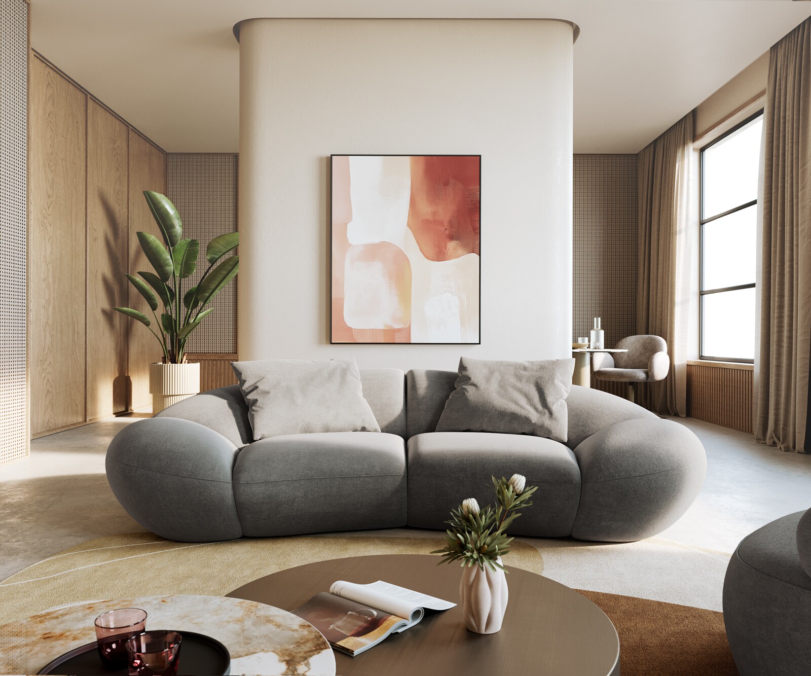 Sofa Lunna 280x70 cm miękka tkanina strukturalna szara 2 poduszki