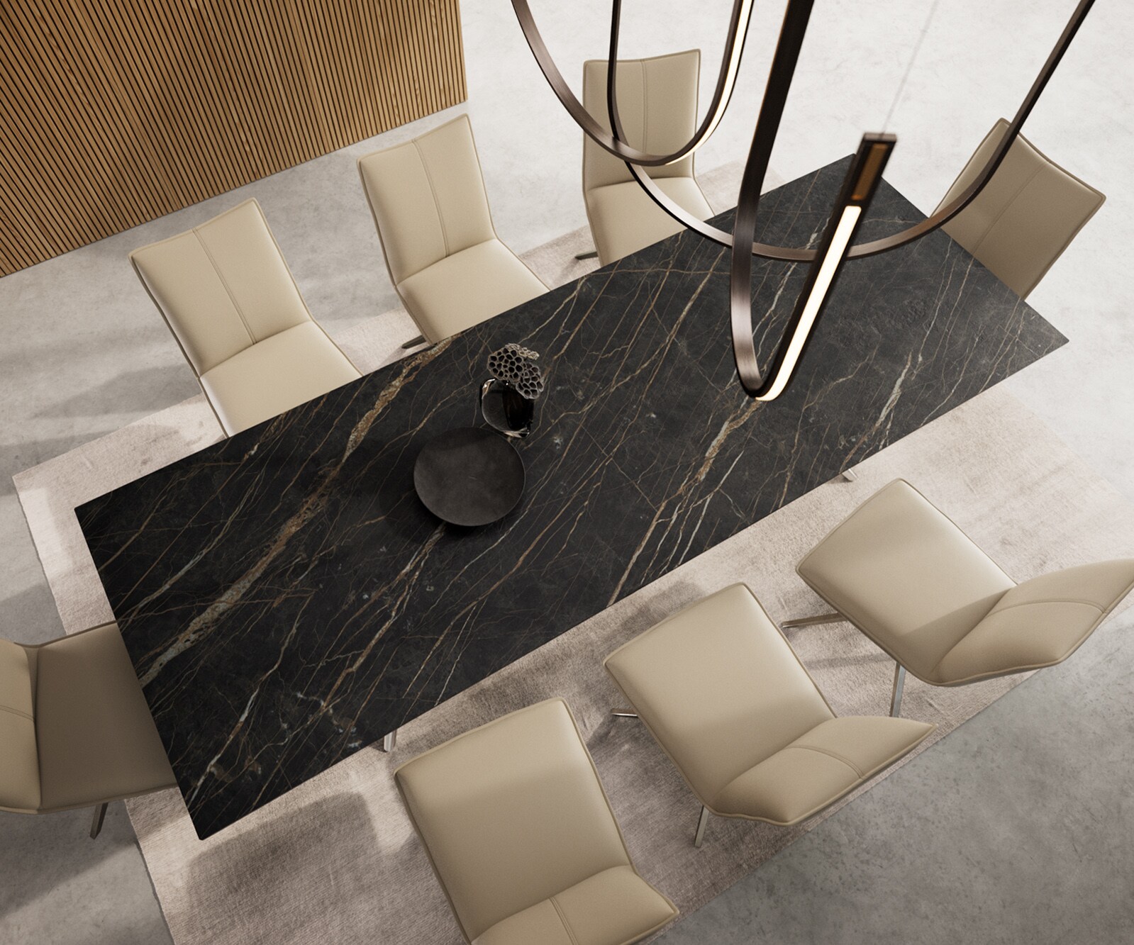 Stół do jadalni Edge 300x100cm ceramika Laminam® Noir Desir brązowy rama Estelar stal nierdzewna 6