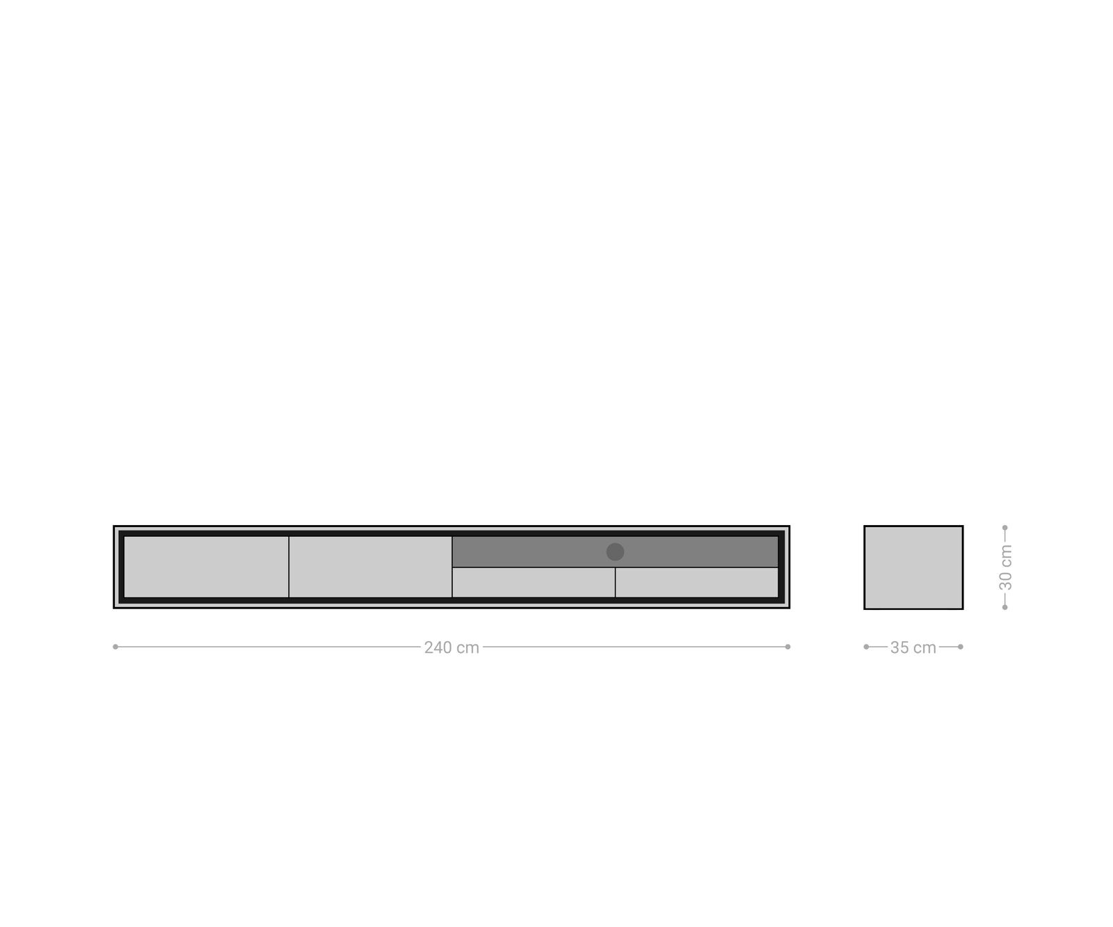 Szafka RTV Stonegrace 240 cm akacja brązowa fornir kamienny 2 drzwi 2 szuflady 1 przegroda podwieszana 8