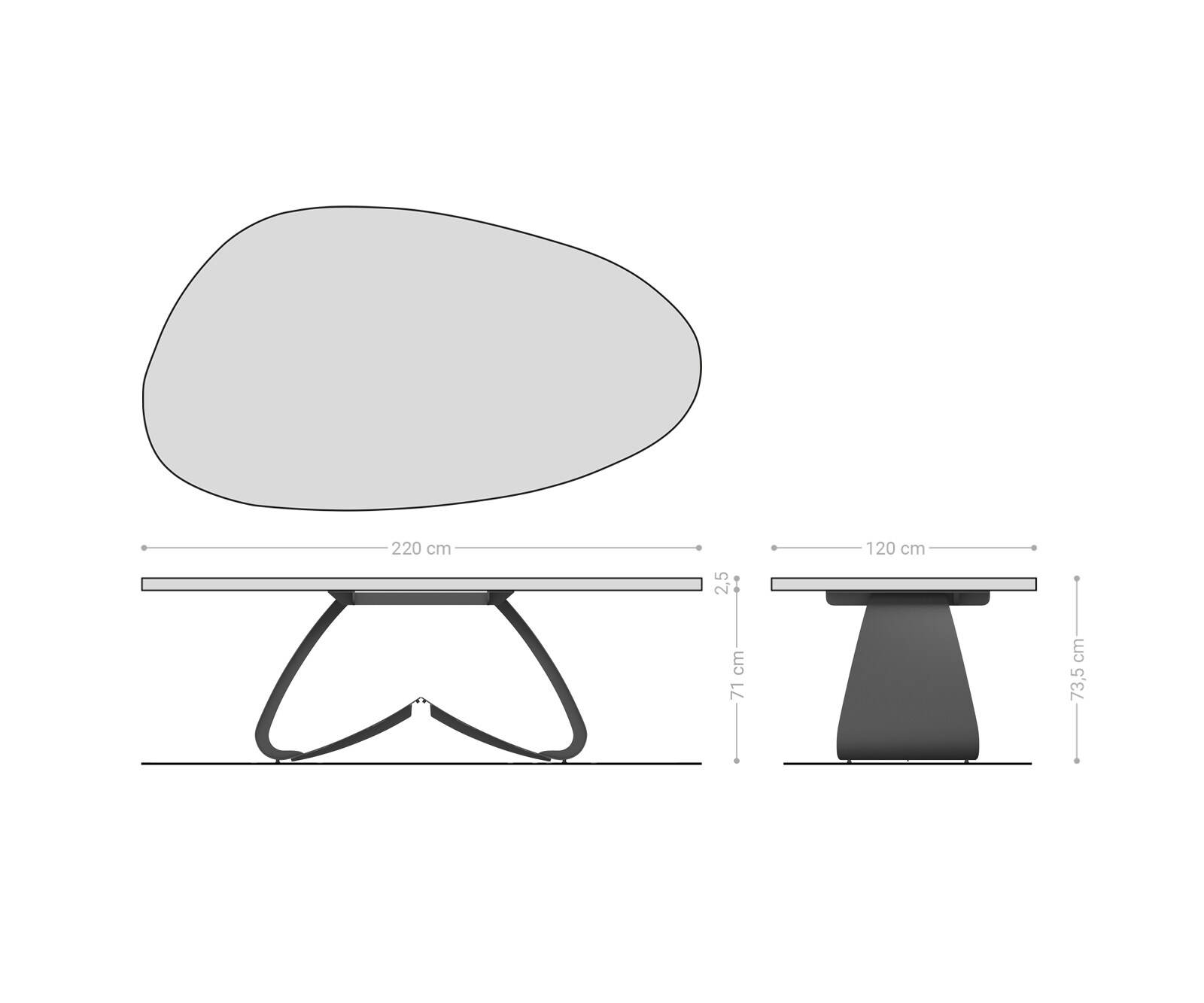 Stół do jadalni Edge owalny 220x120 cm ceramika Iris FMG Patagonia Lappato rama typu W metal w kolorze tytanu 7