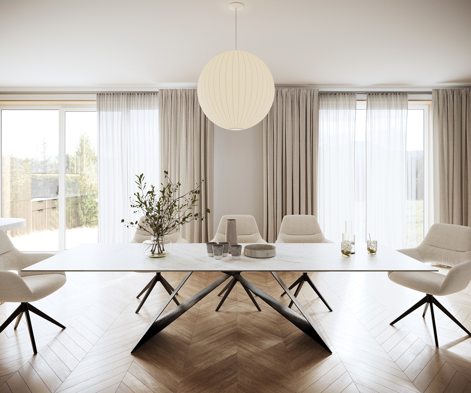 Stół do jadalni Edge 300x100cm ceramika Laminam® Statuarietto biały rama V czarna 1