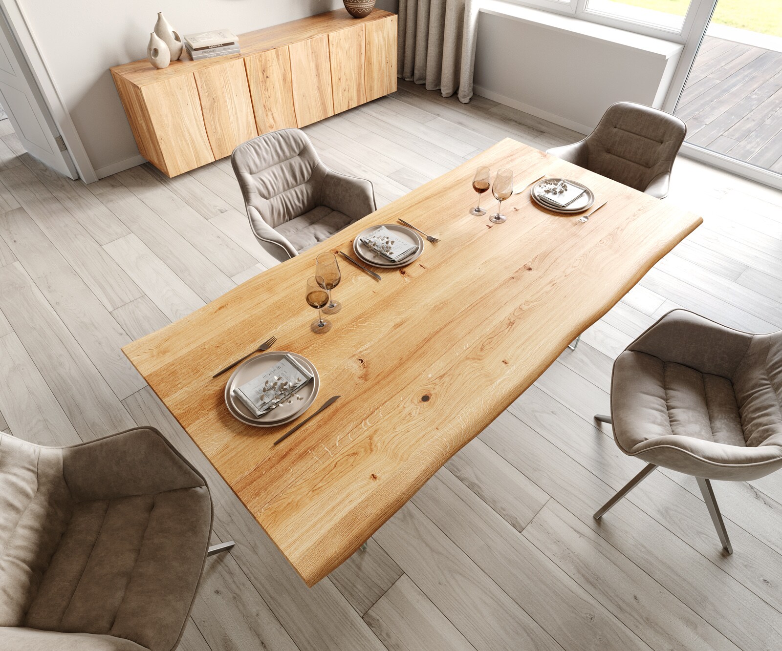 Stół do jadalni Edge 200x100x2,5-3 cm dąb naturalny szklane nogi live-edge 3
