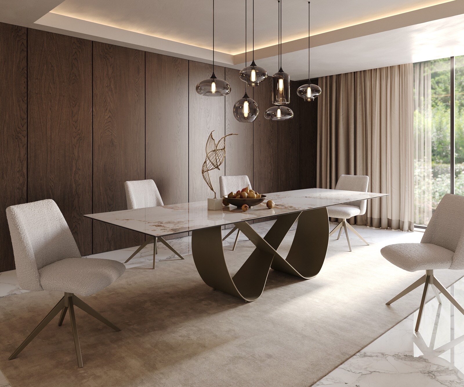 Stół do jadalni Edge 300x100cm ceramika Minas Melange biało-beżowy rama Infinity metal kolor tytanowy 8