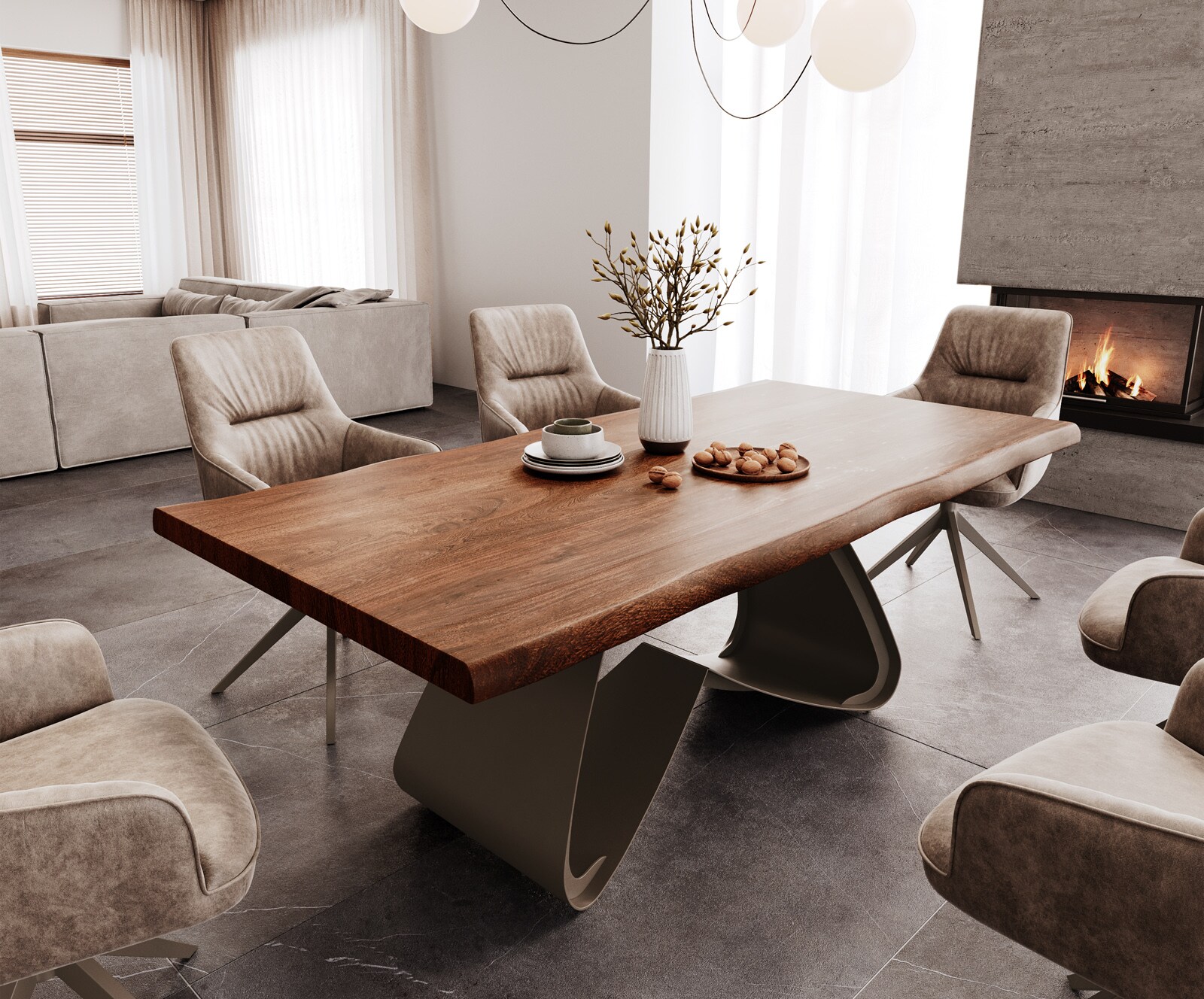 Stół do jadalni Edge 200x100 cm XL akacja brązowa rama W metal kolor tytanowy live-edge