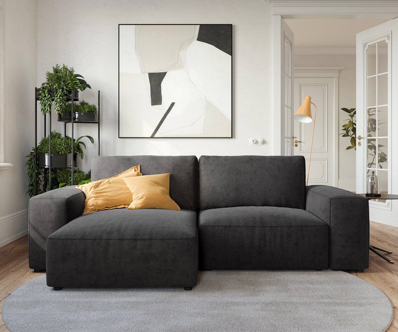 Sofa narożna Lanzo L 260x160 cm mikrofibra czarna szezlong z możliwością obustronnego montażu 2