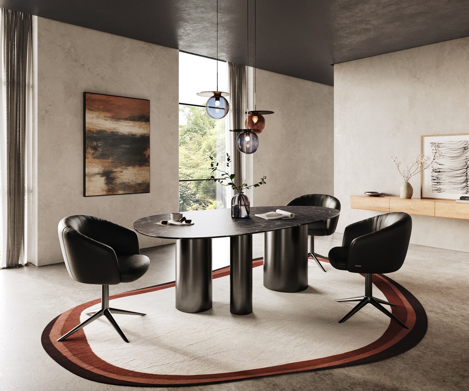 Stół do jadalni Edge owalny 220x120cm ceramika Laminam® Nero Greco Antracyt rama Troa stal nierdzewna kolor grafitowy 6